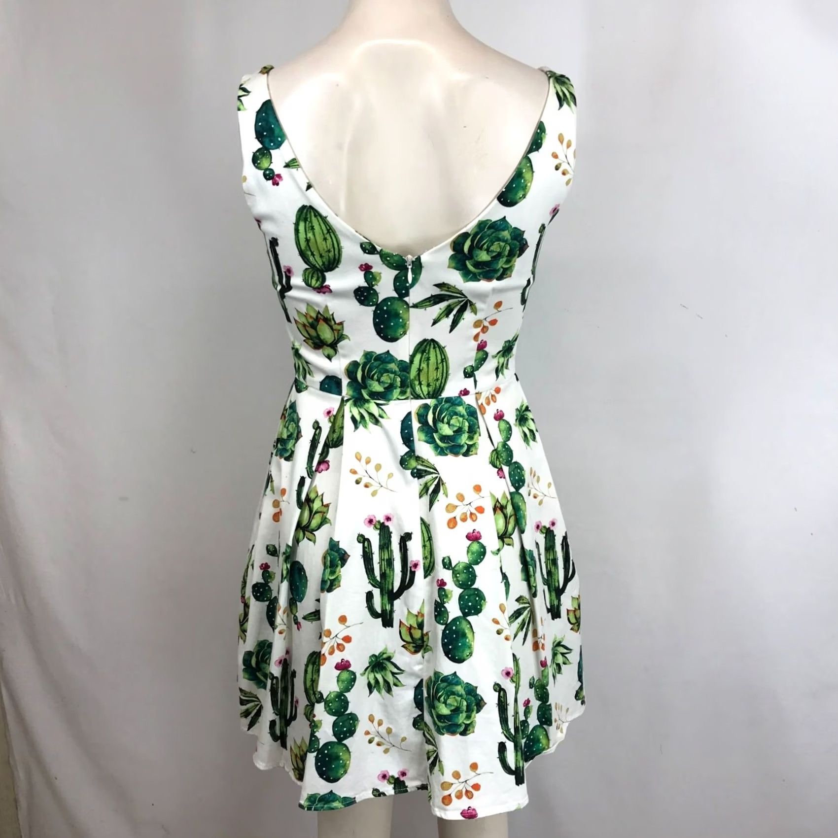 Vintage IXIA WOMEN'S S S White Cactus V-Neck Sleeveless Dress Size S / US 4 / IT 40 - 5 Thumbnail