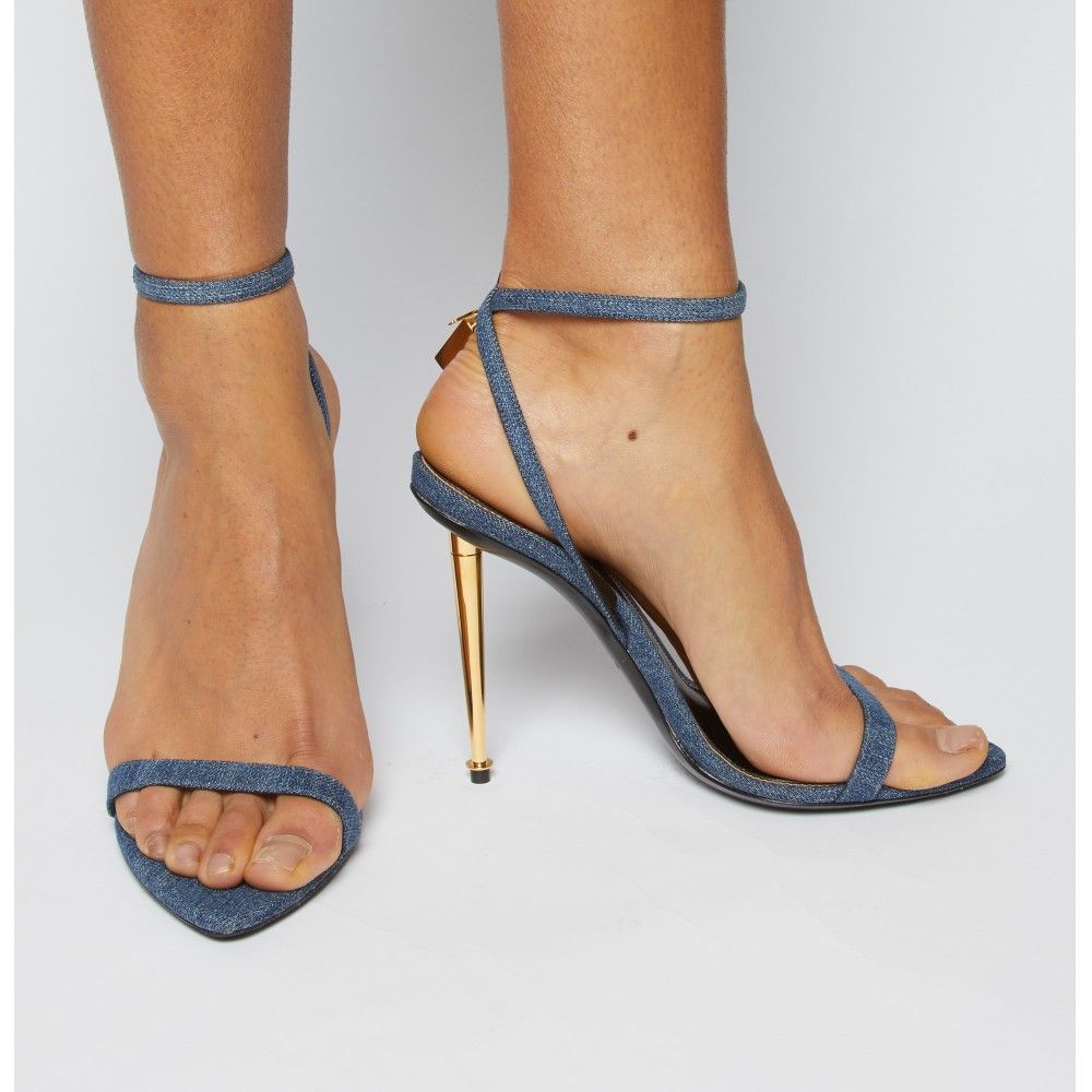 Tom Ford o1loc1c0924 W2272T Denim Padlock Naked Sandals in Light Blue Size US 6 / IT 36 - 2 Thumbnail