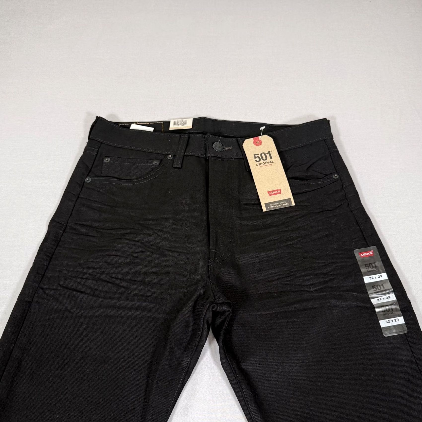 Levi's Levi's 501 Jeans Mens 32x29 Black Denim Straight Regular Fit Cotton Pants Western Cowboy Leather Patch Size US 32 / EU 48 - 2 Thumbnail