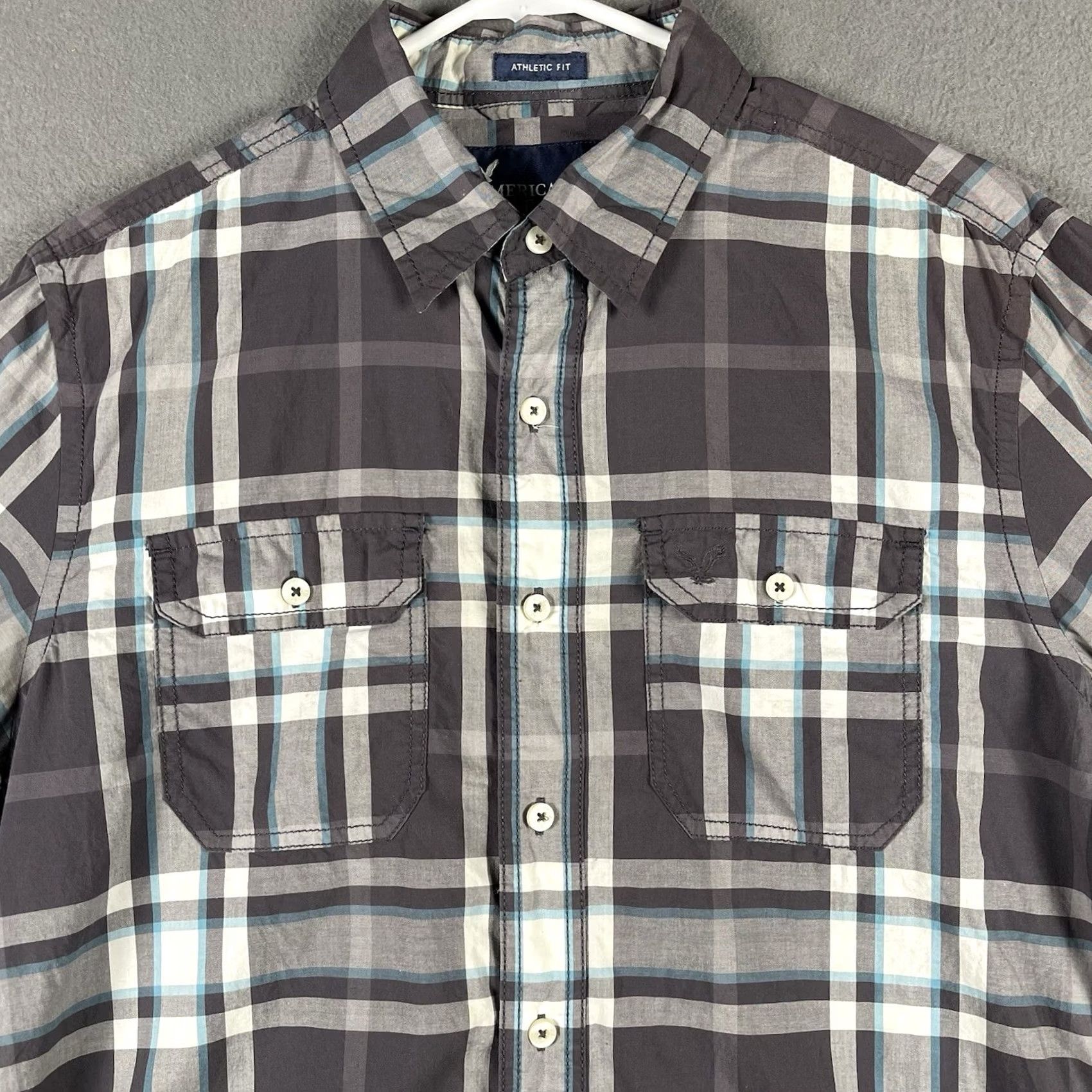 American Eagle Outfitters American Eagle Outfitters Button-Up Shirt Medium Black Plaid Athletic Fit Y2K Mens Size US M / EU 48-50 / 2 - 2 Thumbnail