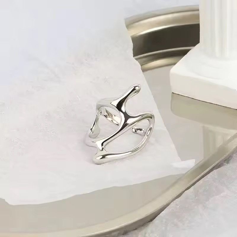 Jewelry Sculptural Bypass Ring - Silver Adjustable Open-Front Band Size ONE SIZE - 5 Thumbnail