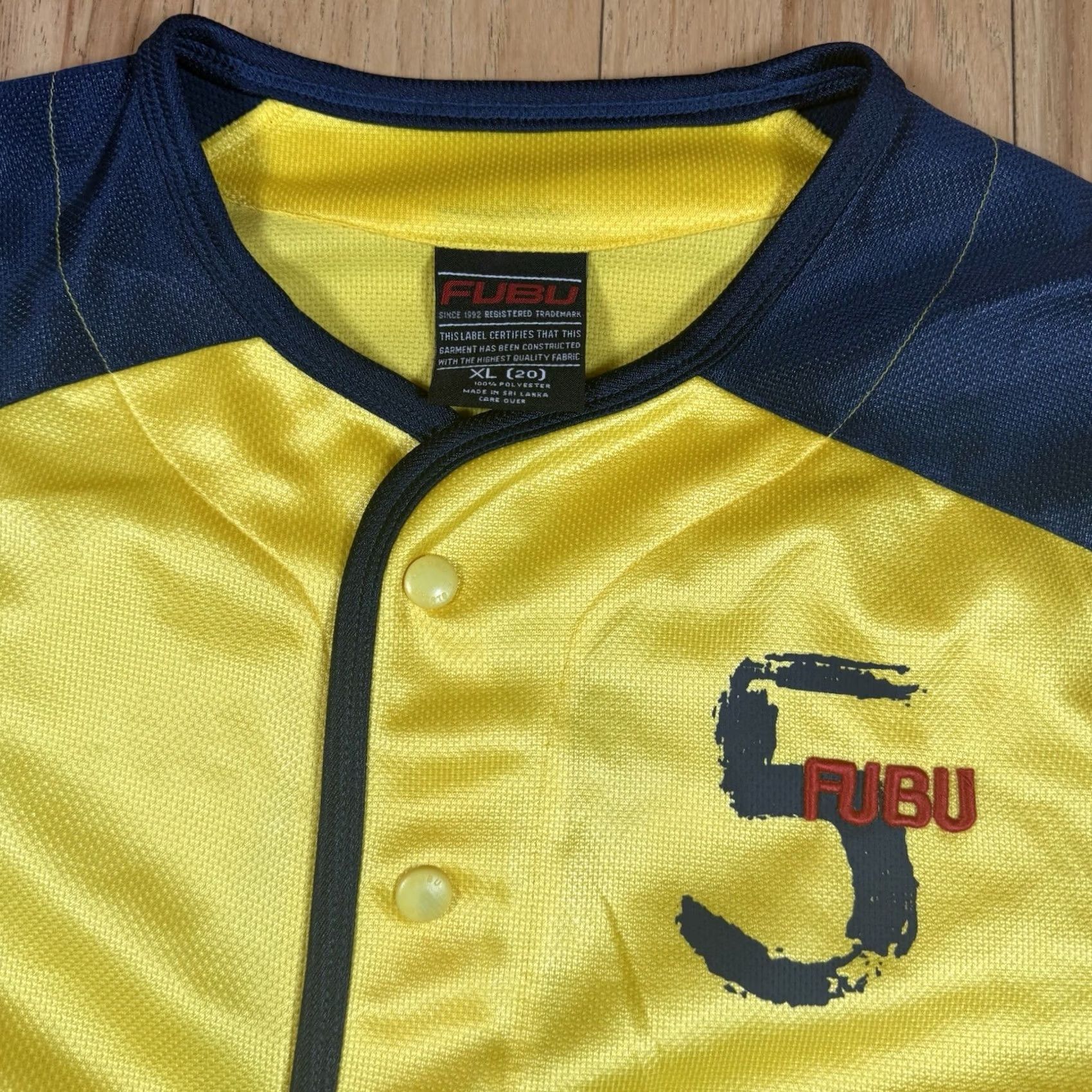 Fubu VINTAGE FUBU Baseball Jersey Shirt Mens XL Yellow Blue Button Sports 05 Y2K Size US XL / EU 56 / 4 - 3 Thumbnail