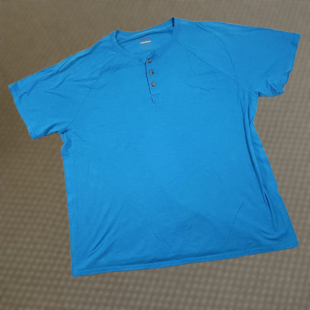 Hanes Hanes Shirt Mens 2XL Blue Short Sleeve Henley Comfort Stretch Grunge Work Skater Shirt Men Regular Short Sleeve Henley Blue 2XL Hanes Mens Shirt Size US XXL / EU 58 / 5 - 1 Thumbnail