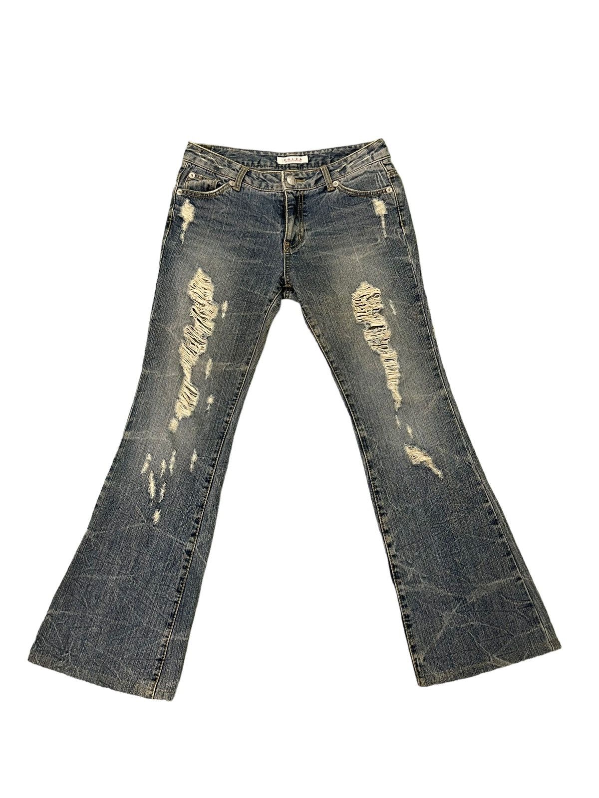 Japanese Brand Flare Jeans Colza Faded Distress Boot Cut 8🟦0 Size US 30 / EU 46 - 2 Thumbnail
