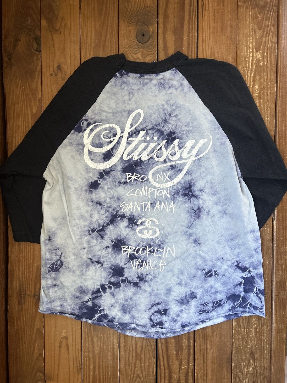 Stussy × Vintage Vintage Y2K Stussy Blue Tie Dye Raglan Tee Shirt Size US M / EU 48-50 / 2 - 3 Thumbnail