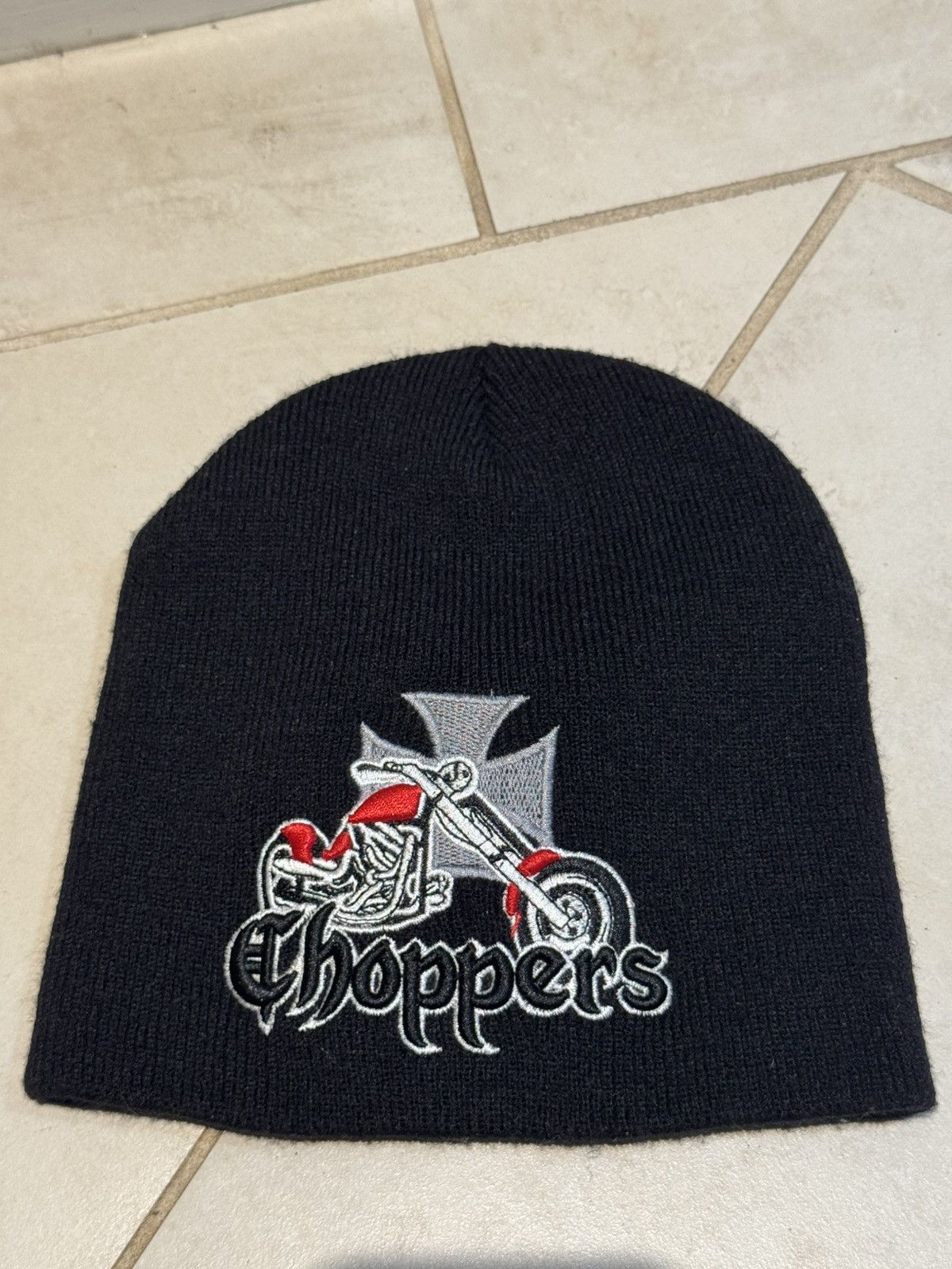 Other 00s Chopper Cross Embroidered Logo Beanie Black USED OSFM Size ONE SIZE - 1 Thumbnail