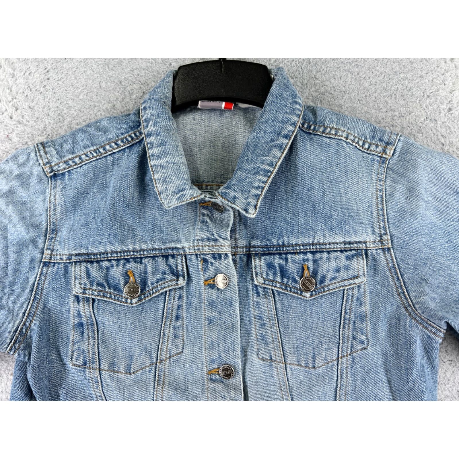 Vintage VINTAGE AriZona Jacket Blue Denim 80s 90s XL Girls Womens Pockets Button Embroidered Cotton Short Sleeve Denim Jacket Size 40" / US 18 - 4 Thumbnail