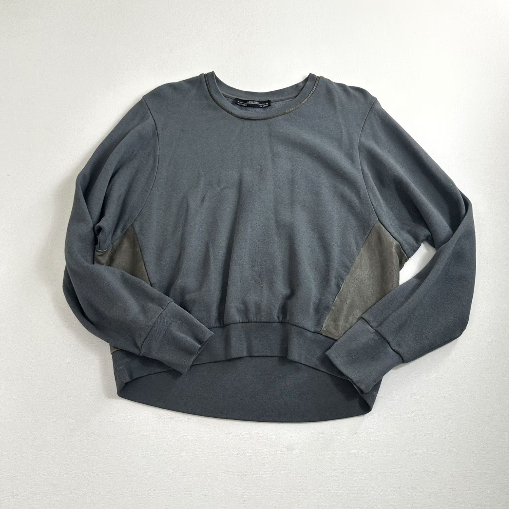 Allsaints VINTAGE AllSAINTS Cari Leather Trim Panel Pullover Sweatshirt Gray Womens Size L Size L / US 10 / IT 46 - 8 Thumbnail