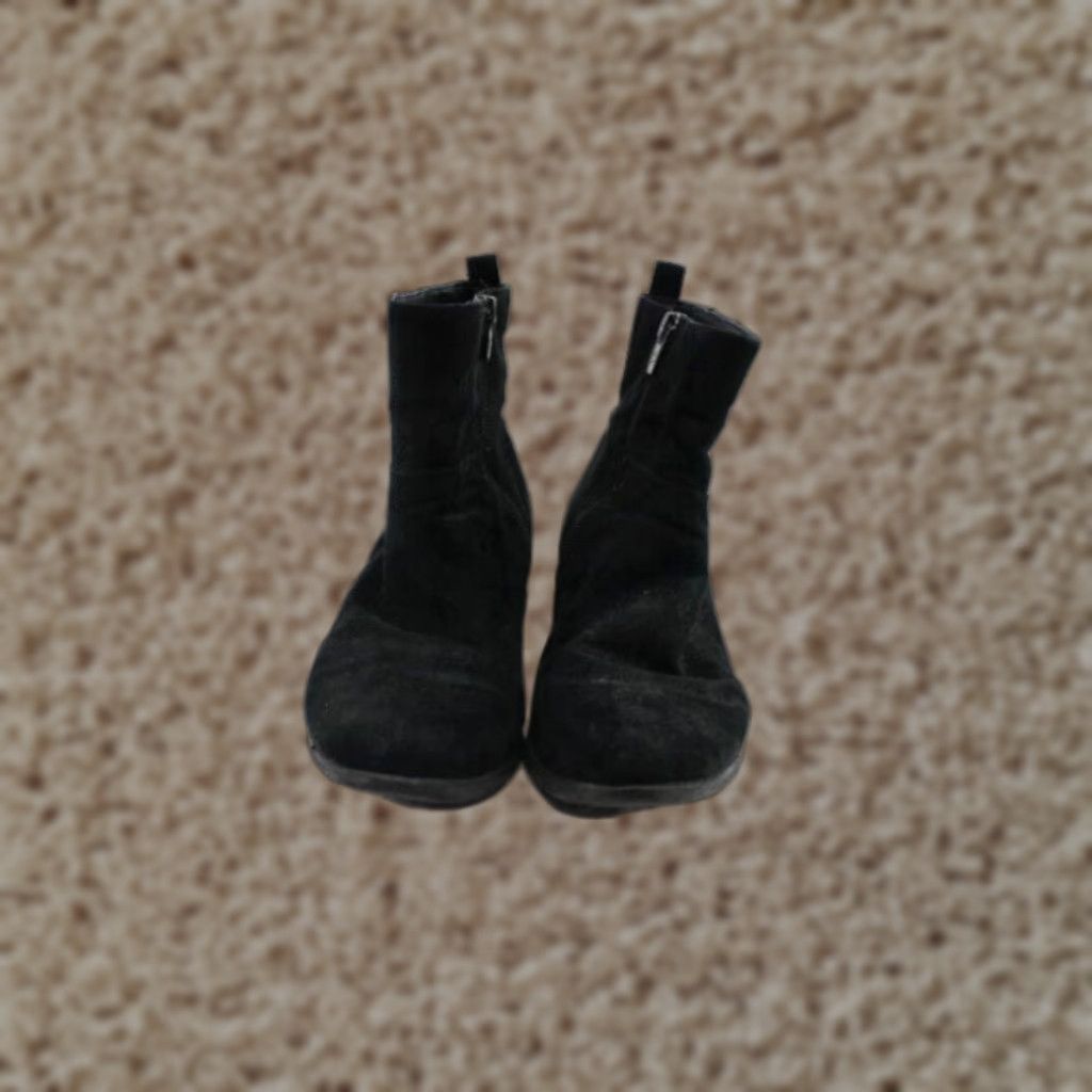 Vintage Ak Sport Womens Ankle Boots Black Suede Low Block Heel Shoes Size 7.5 Extra Large