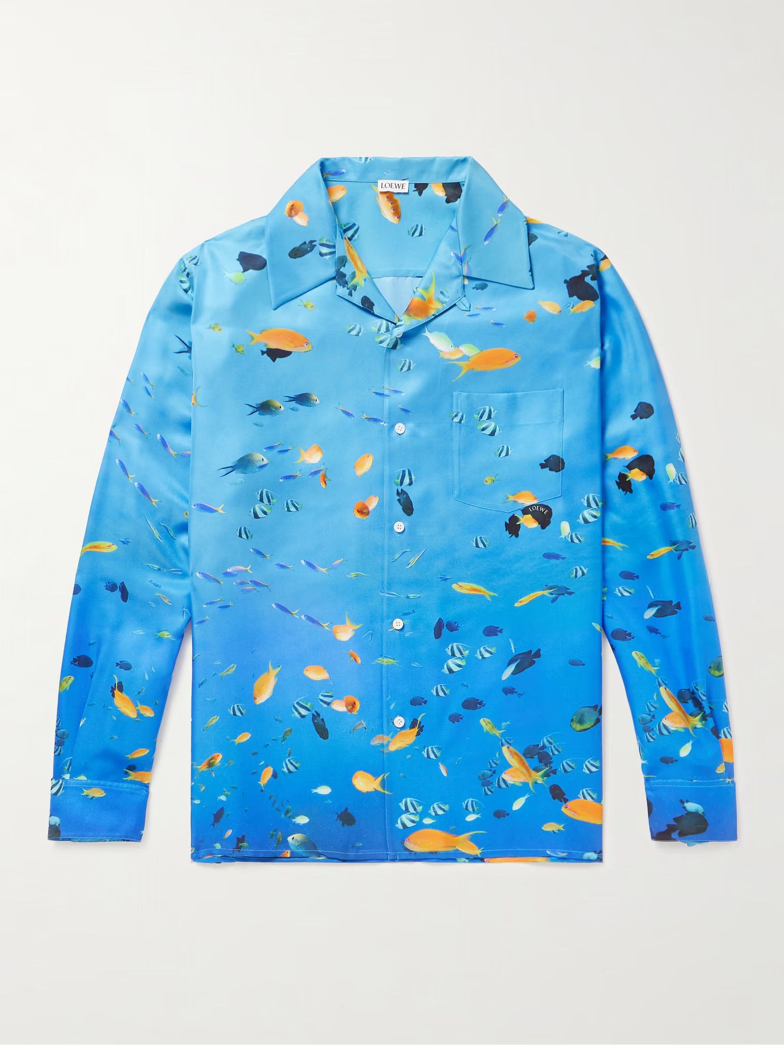 Turquoise 100% Silk Aquarium Print Shirt Size 39