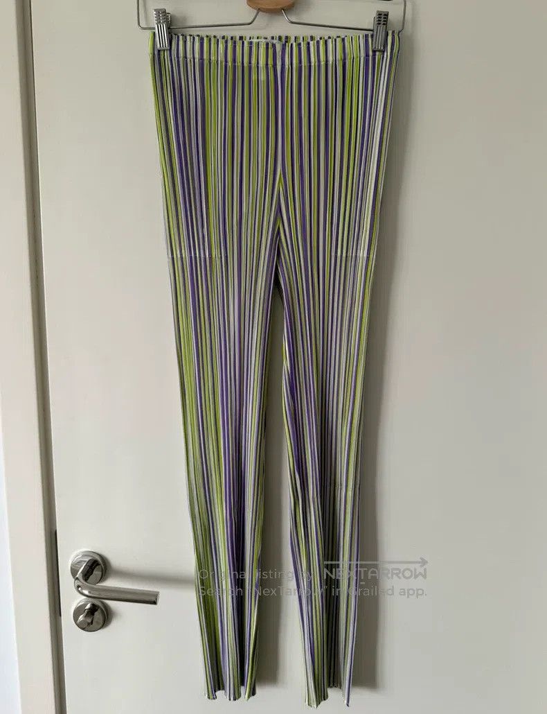 Issey Miyake Issey Miyake Light Green Striped Straight-leg Pants Size 26" / US 2 / IT 38 - 3 Thumbnail