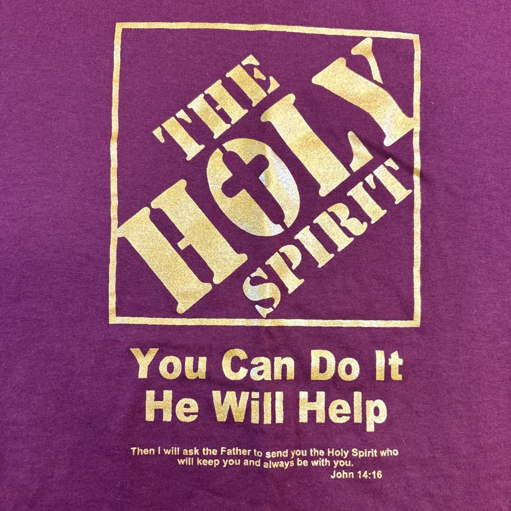 Gildan VINTAGE Gildan T-Shirt Unisex Adults L Purple The Holy Spirit Jesus Y2K 2000s You Can Do It Logo Home Depot Parody Crew Neck Short Sleeve Cotton Knit Size US L / EU 52-54 / 3 - 2 Thumbnail