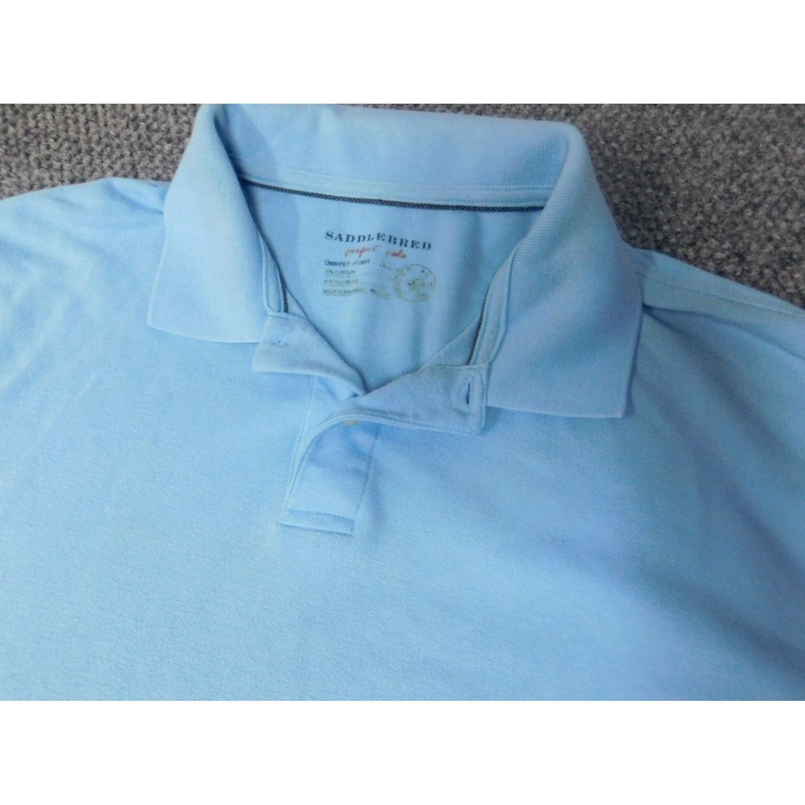 Vintage Saddlebred Polo Shirt Short Sleeve Blue Regular L Mens Striped Button Collar Golf Comfort flex Size US L / EU 52-54 / 3 - 5 Thumbnail