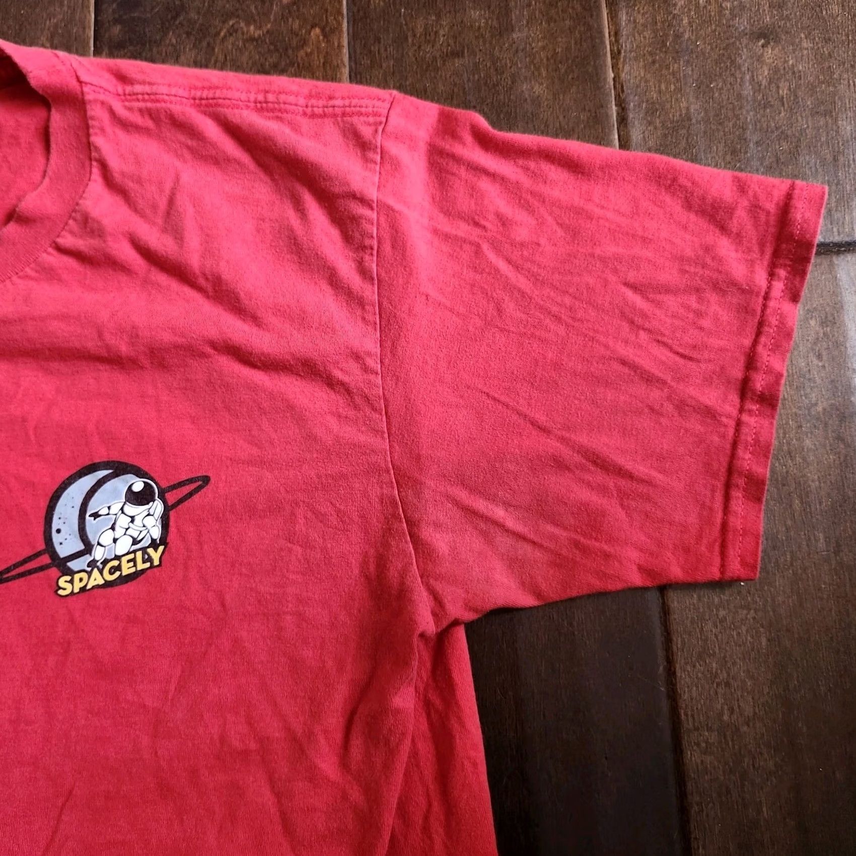 Vintage Spacely Unlimited Men's Red T-shirt - L Shirt Crew Neck Short Sleeve Cotton Space Theme Stains Needs Cleaning Size US L / EU 52-54 / 3 - 5 Thumbnail