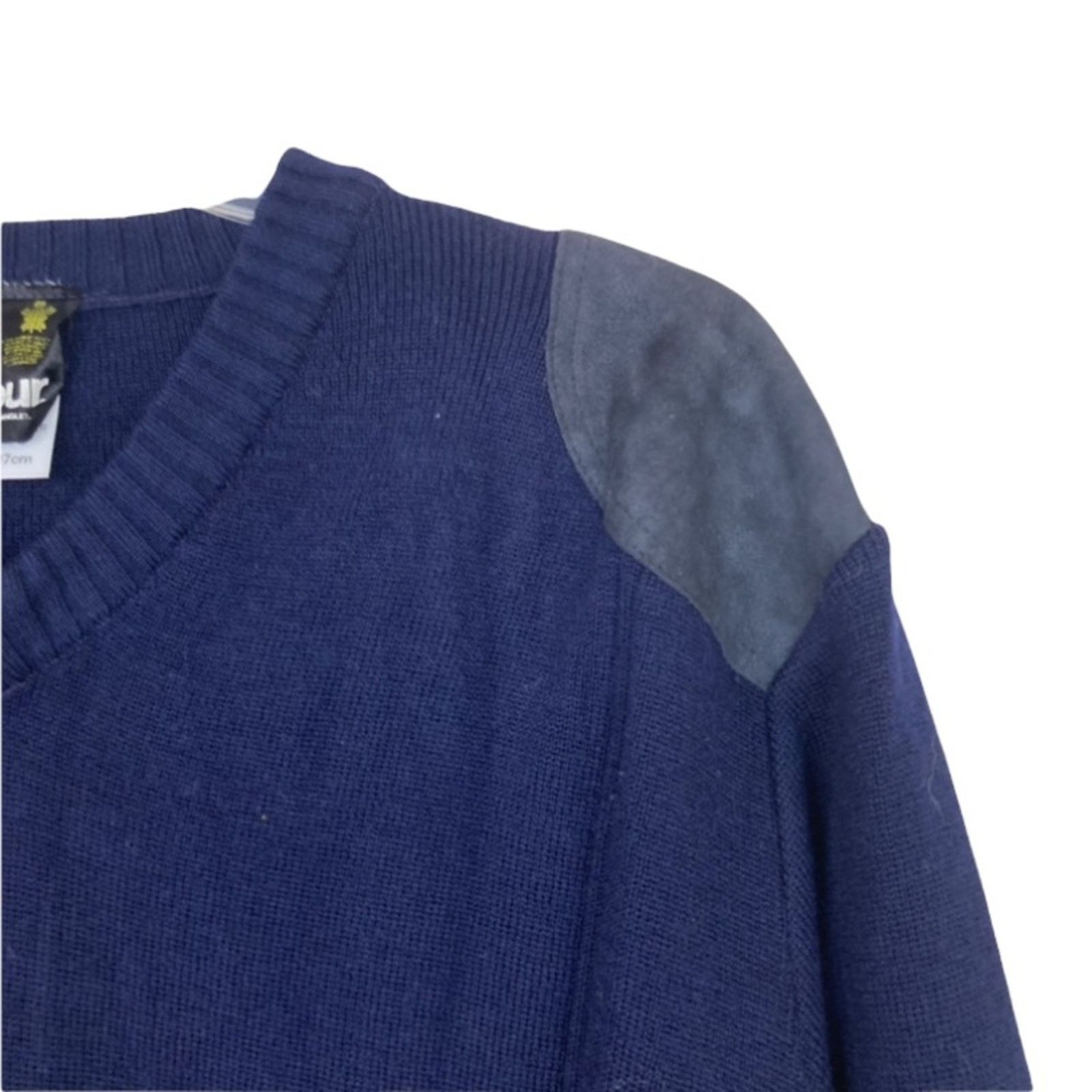 Barbour Barbour Navy Blue Wool Suede Leather Patch Sweater Sz M Size US M / EU 48-50 / 2 - 2 Thumbnail