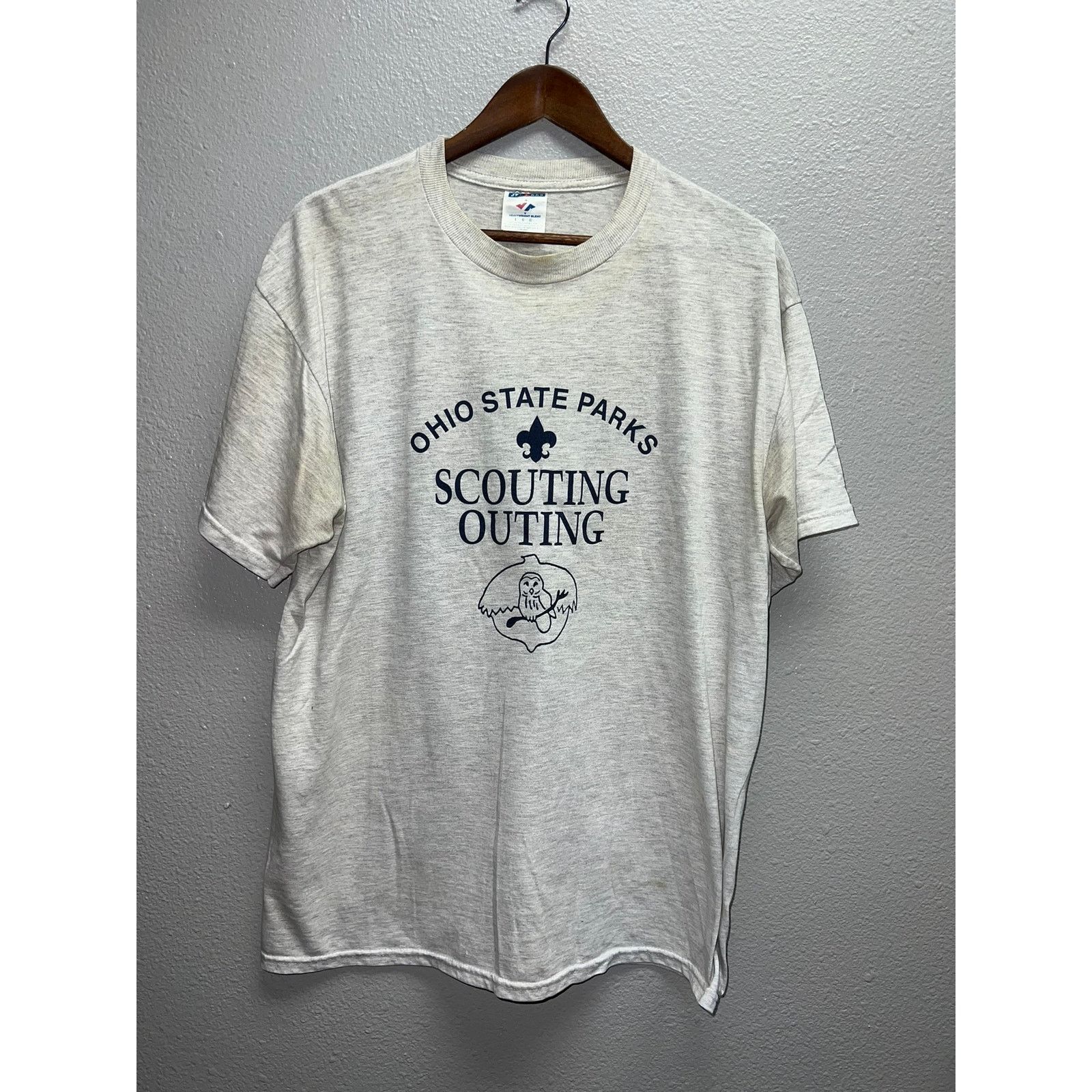Jerzees Vintaeg Ohio State Park Shirt Owl Gray Tee Yellowed Tee L Size US L / EU 52-54 / 3 - 1 Thumbnail