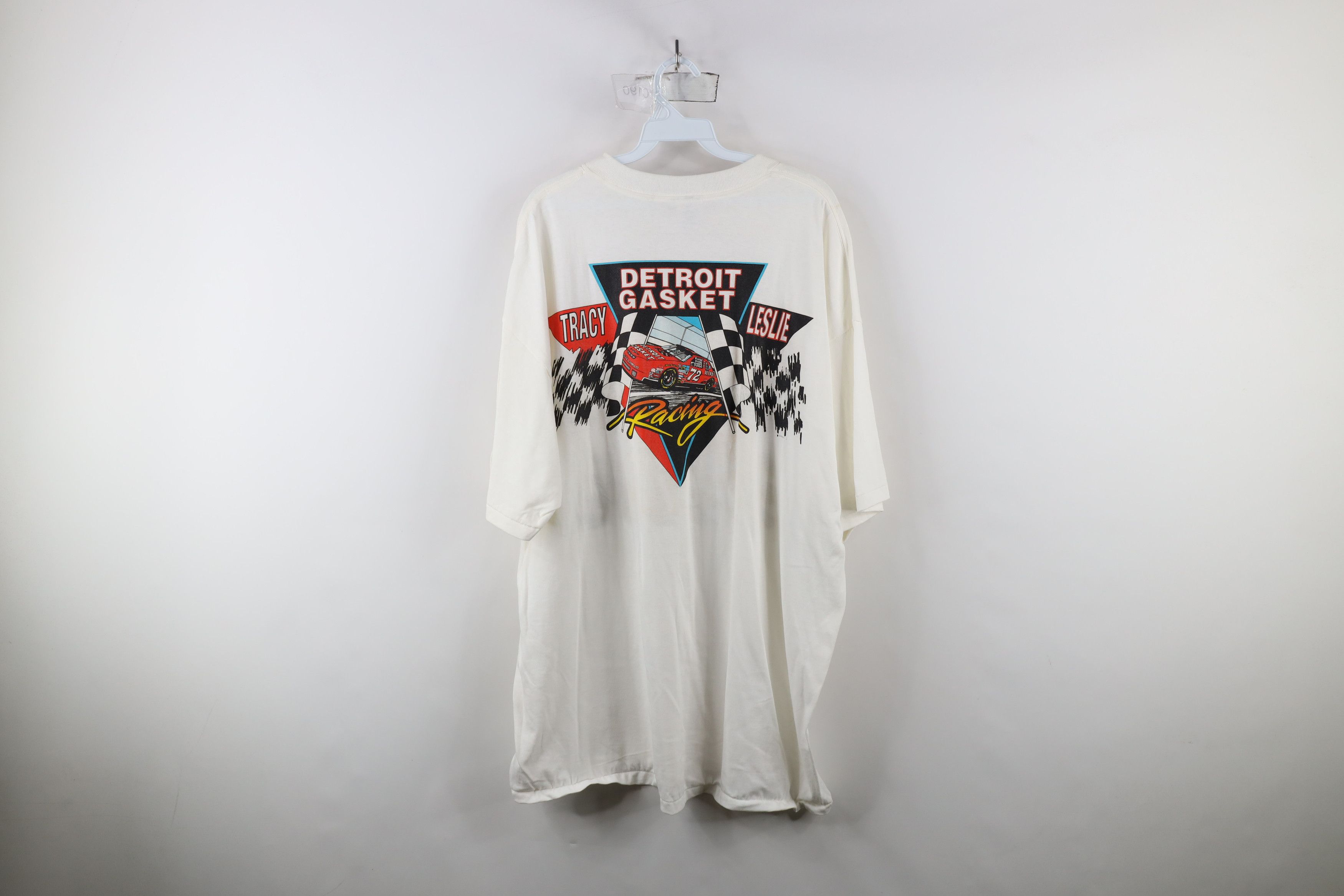 Vintage Vintage 90s Tracy Leslie Detroit Gasket Racing T-Shirt White Size US XXL / EU 58 / 5 - 12 Thumbnail