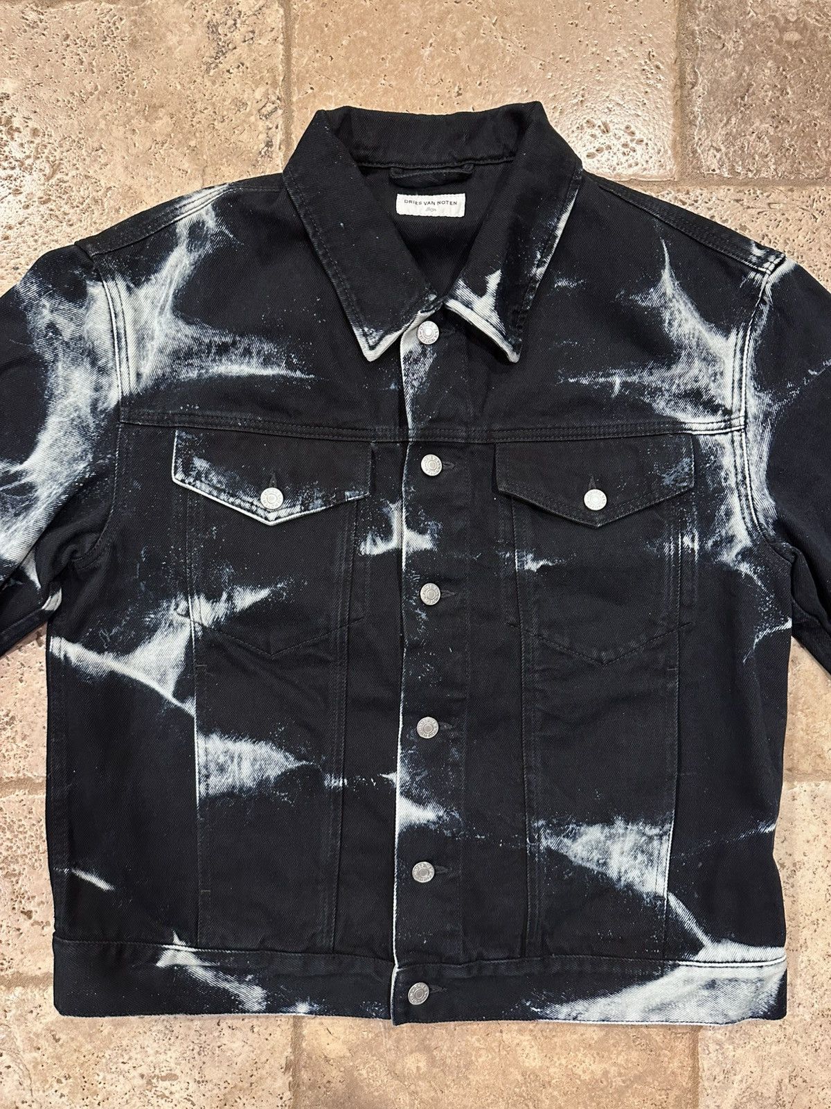 Dries Van Noten Dries Van Noten Acid Wash Tie-Dye Bleach Black Denim Jacket Size US L / EU 52-54 / 3 - 7 Thumbnail