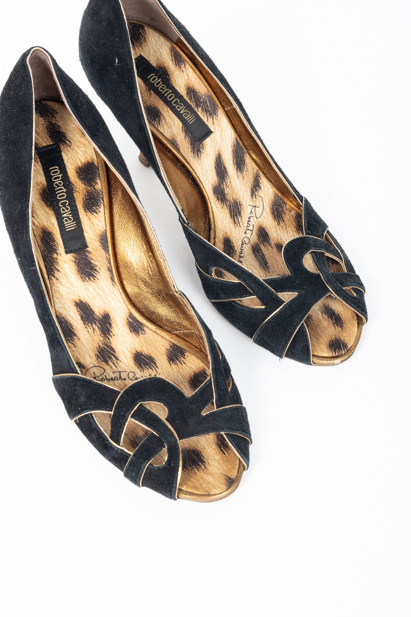 Roberto Cavalli Roberto Cavalli Black Suede Cutout Peep-Toe Heels Size US 5.5 / IT 35.5 - 6 Thumbnail