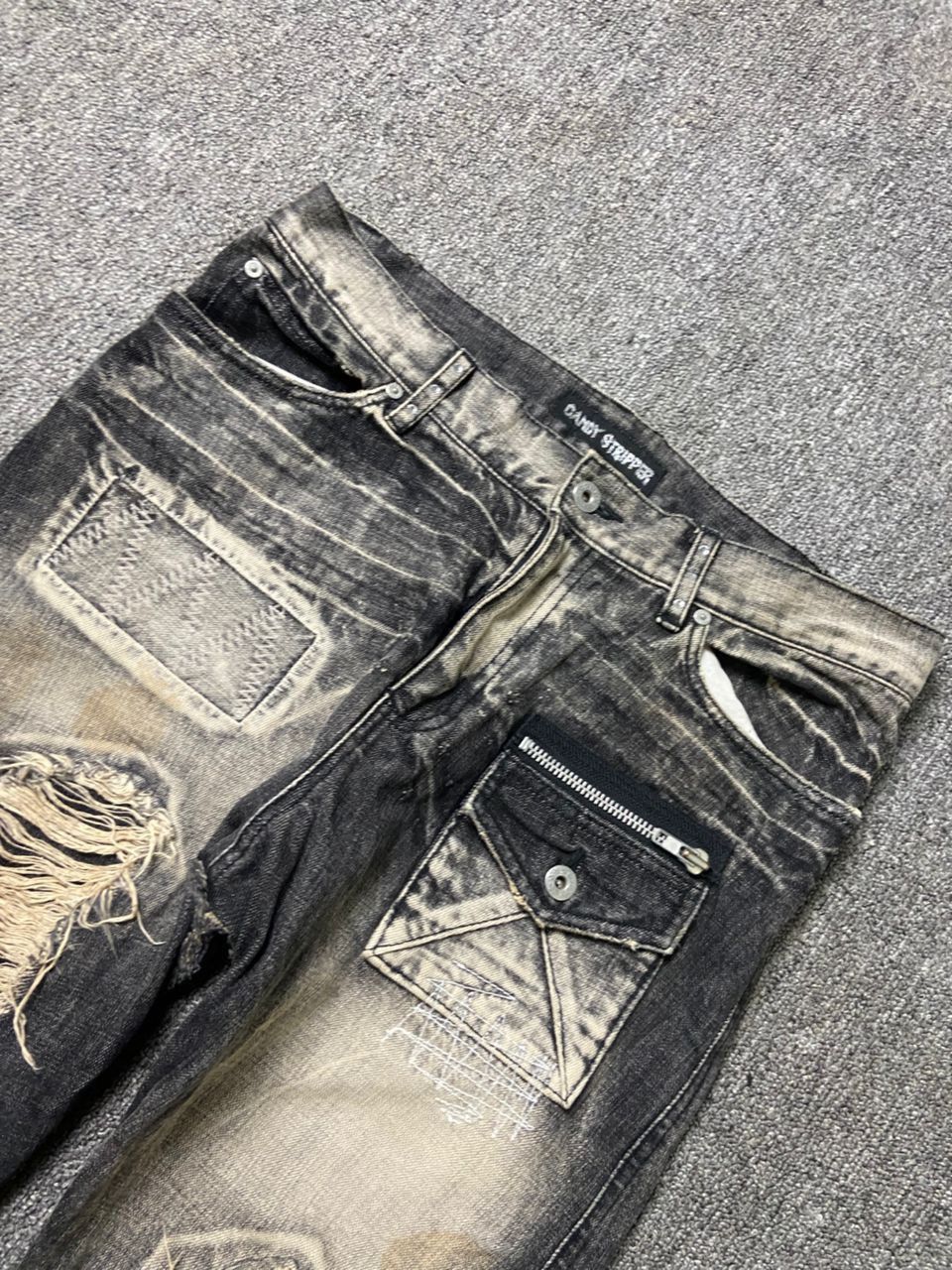 Japanese Brand Candy Stripper Brand Distressed Ripped Jeans (184) Size US 33 - 2 Thumbnail