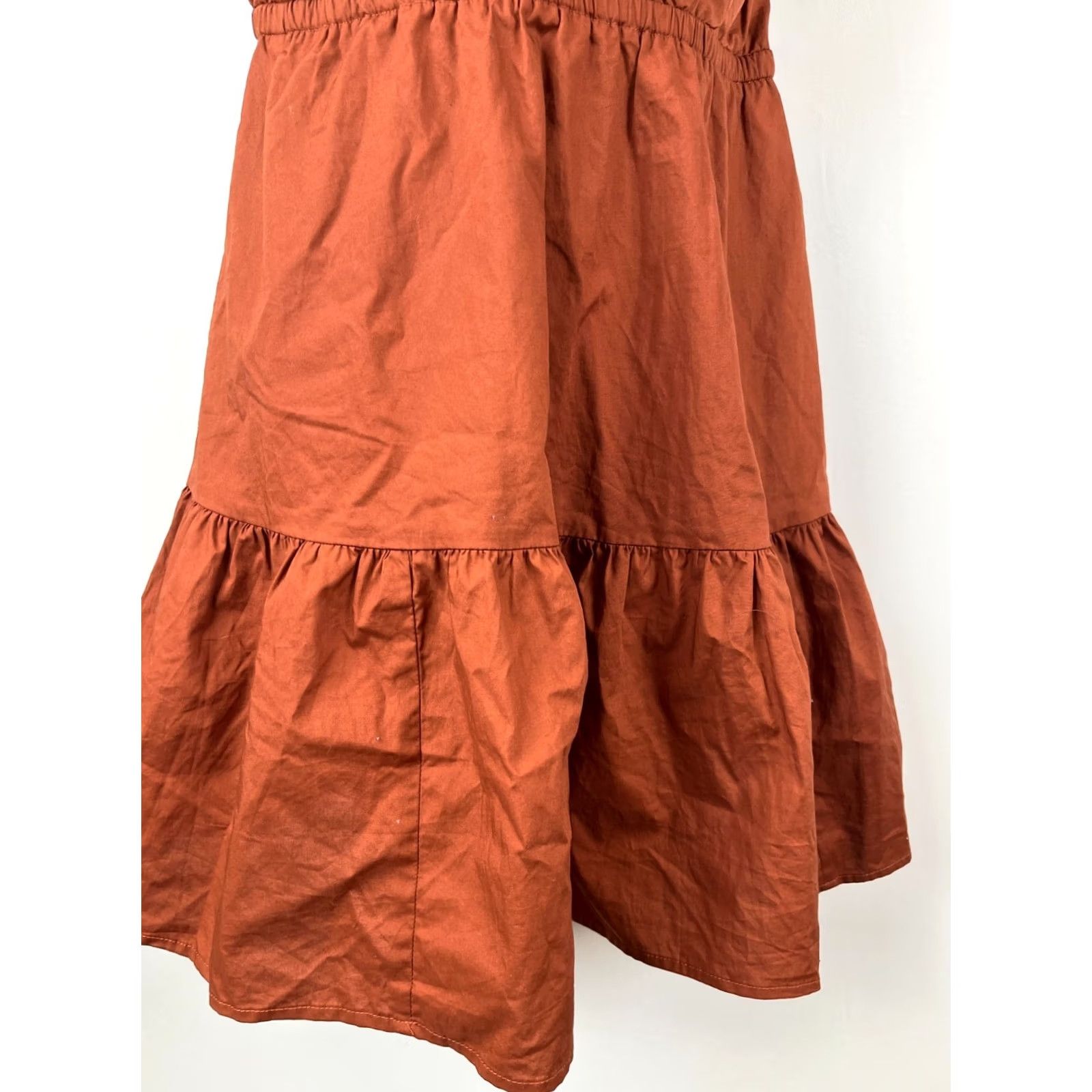 Gap GAP Womens XS Puff Sleeve Tiered Mini Dress Rust Brown Smocked Bodice Cotton NWT Size XS / US 0-2 / IT 36-38 - 4 Thumbnail