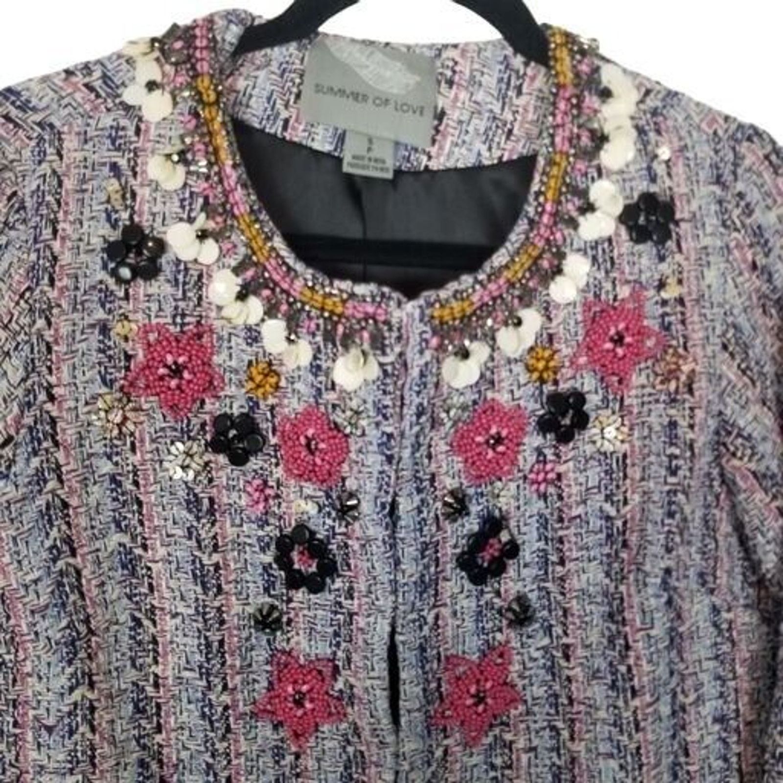 Anthropologie Anthropologie Summer Of Love Suzy Tweed Embellished Blazer Size S / US 4 / IT 40 - 3 Thumbnail