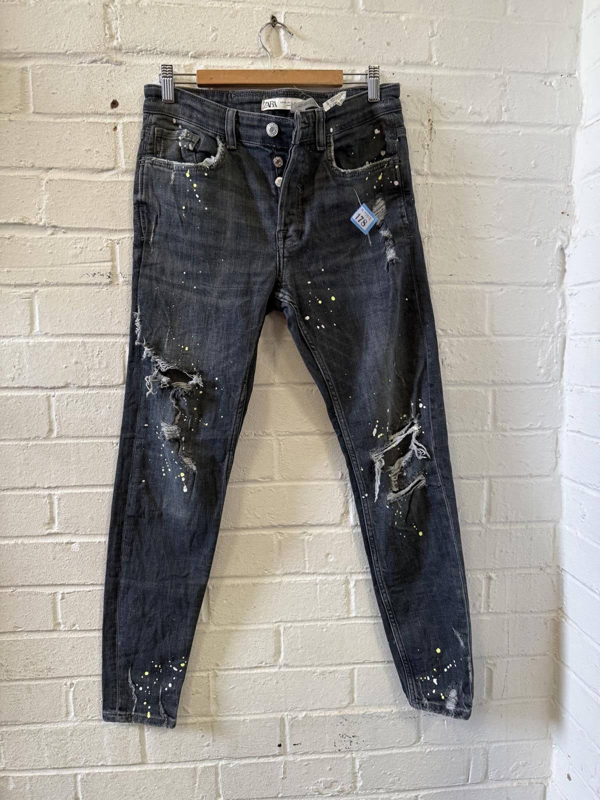 Zara Zara Black Distressed Ripped Jeans with Paint Splatter Size US 33 - 1 Thumbnail