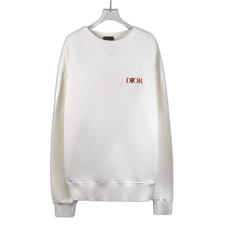 Dior White Embroidered Cotton Long Sleeve Sweatshirt