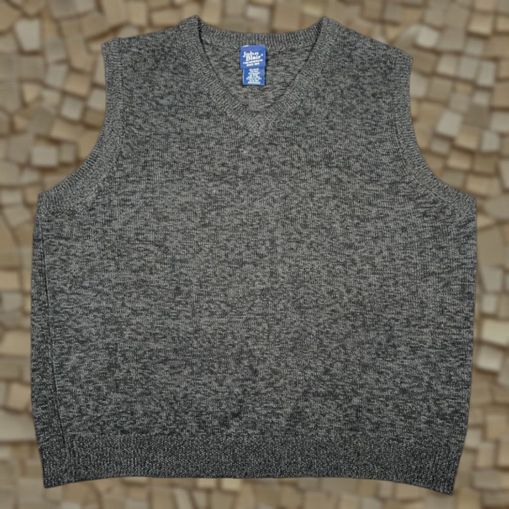 Blair VINTAGE John Blair Sweater Vest Shirt XL Gray Black Wool Blend 90s Mens Size US XL / EU 56 / 4 - 1 Thumbnail