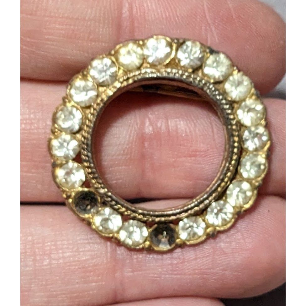 Other Vintage AJC Gold Tone Open Circle Rhinestone Brooch Size ONE SIZE - 9 Thumbnail