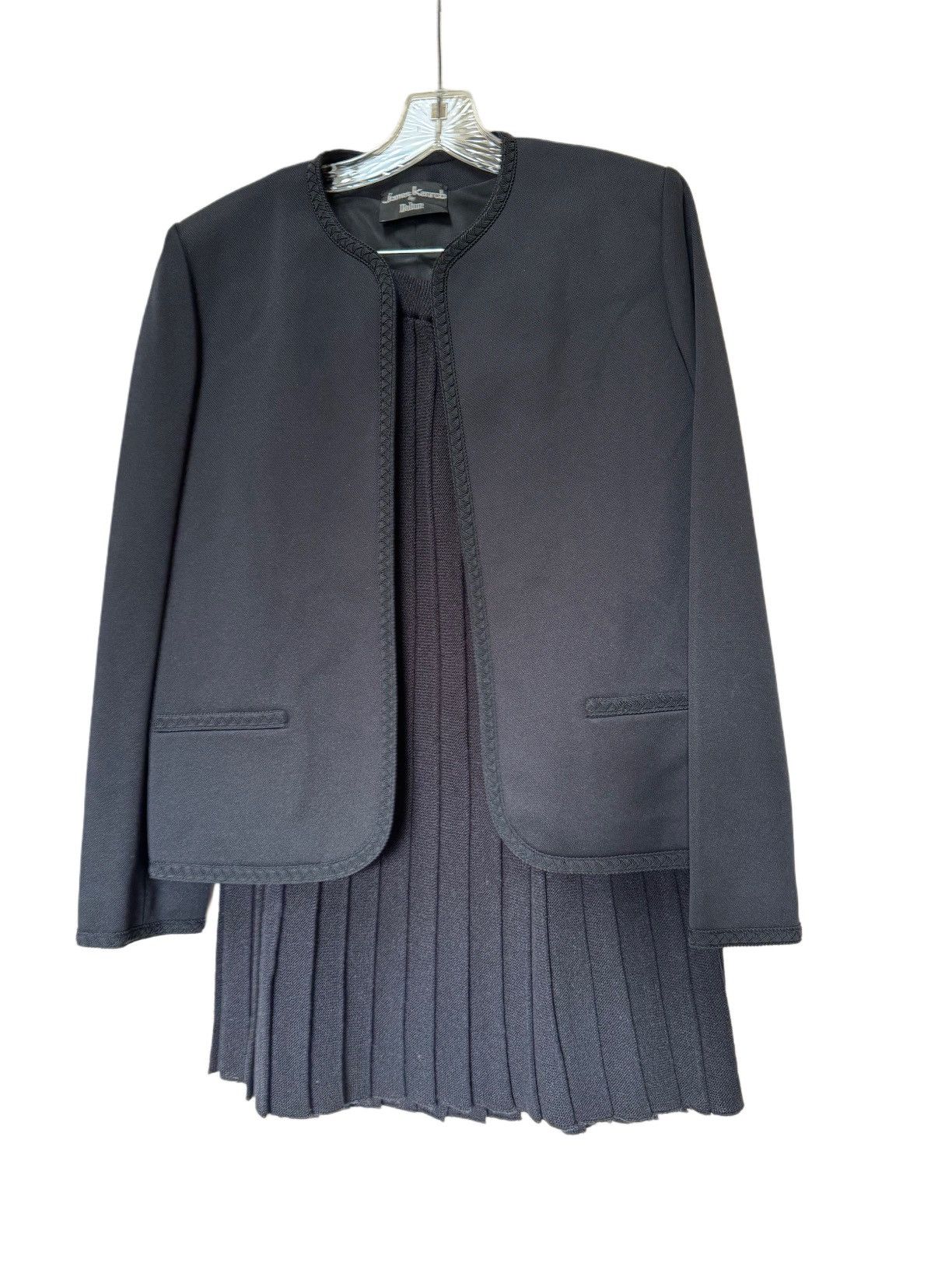 Vintage James Kenrob women’s L black blazer think pleated skirt set Size 32" / US 10 / IT 46 - 2 Thumbnail