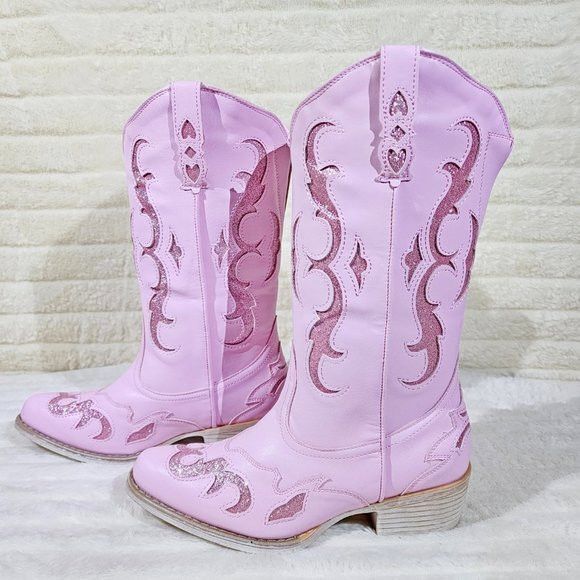 Other Dazzle Darlings Baby Pink Glitter Inset Cowboy Cowgirl Pull Size US 8 / IT 38 - 3 Thumbnail