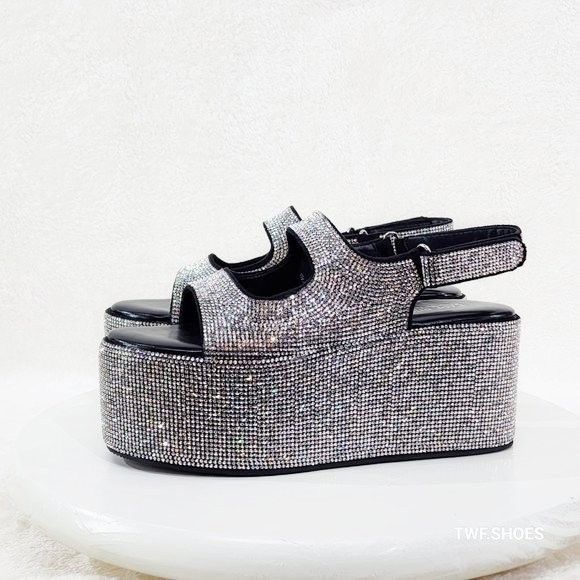 Other Oh Yeah Black 3" Platform Sparkling Iridescent Rhinestone Fl Size US 9 / IT 39 - 7 Thumbnail