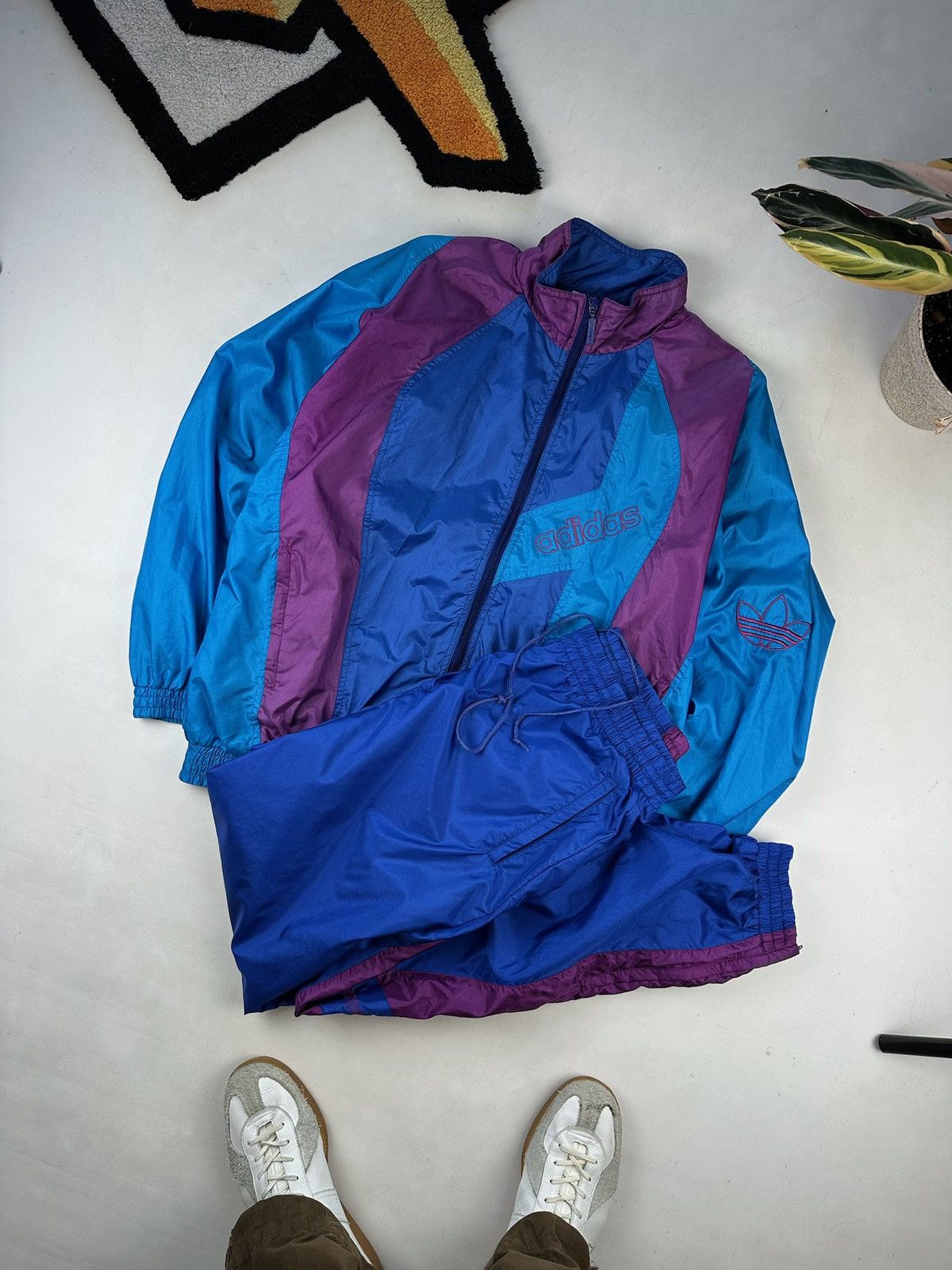 Adidas × Vintage RARE 90s Vintage Adidas Nylon Track Suit Jacket Pants techno Size US M / EU 48-50 / 2 - 1 Thumbnail