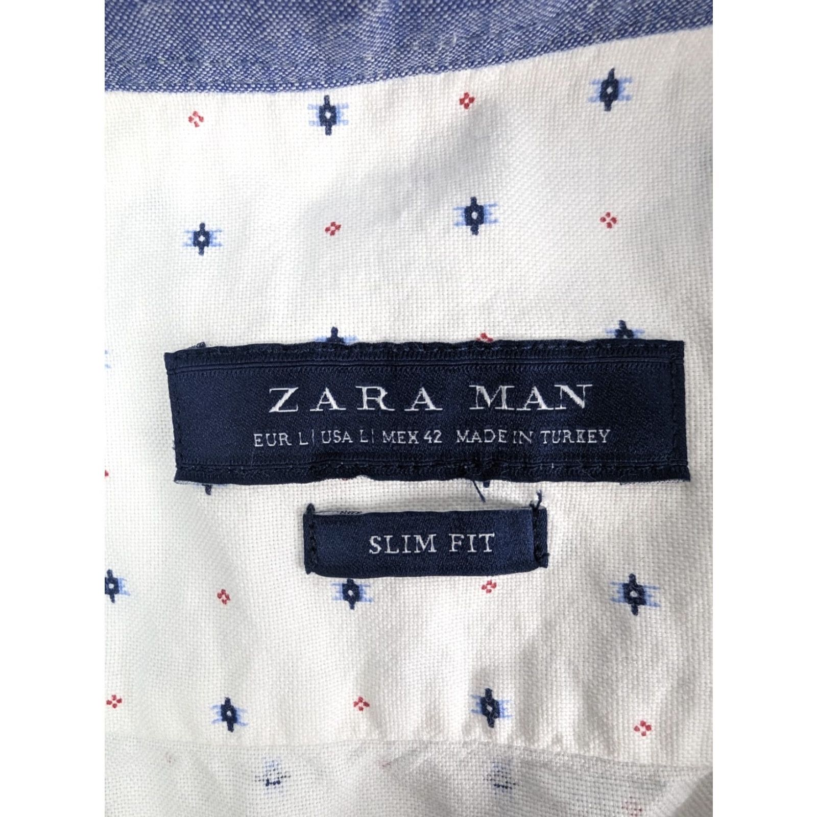 Zara ZARA Man Slim Fit Shirt Short Sleeve Button White Blue Red Dots Print Size US L / EU 52-54 / 3 - 6 Thumbnail