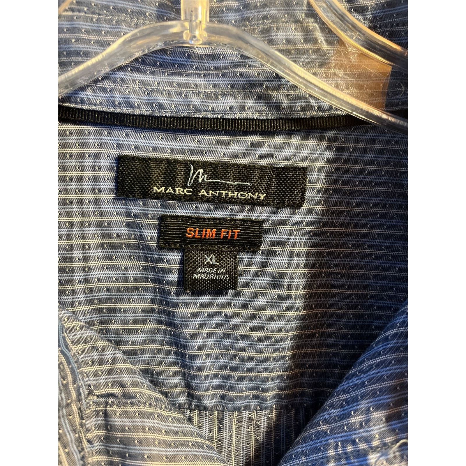 Marc Anthony Marc Anthony Men XL Blue Stripe Button Cotton Slim Fit Shirt Size US XL / EU 56 / 4 - 3 Thumbnail