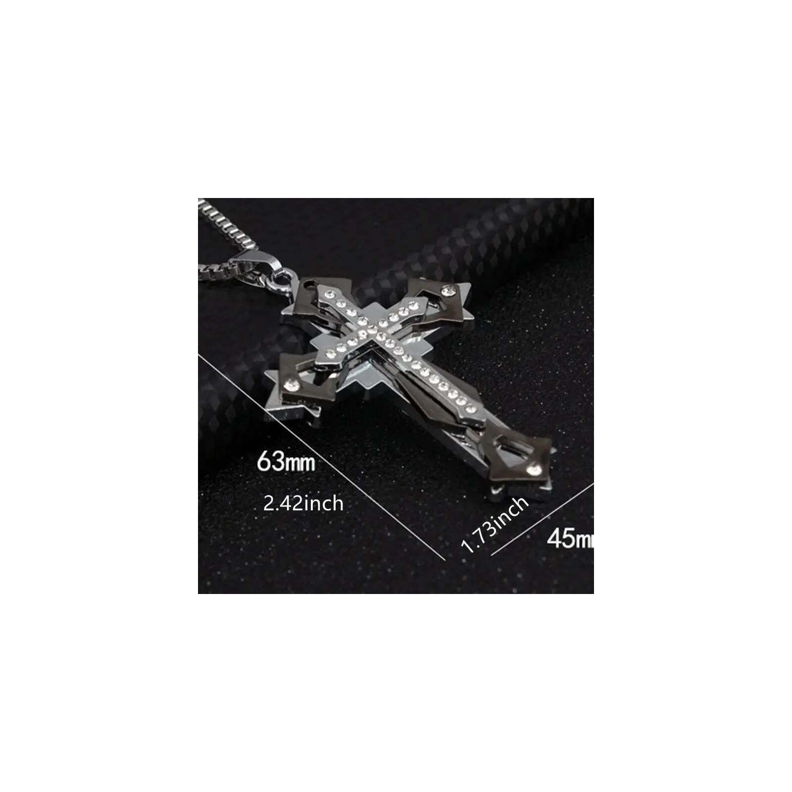 Other Titanium Steel Cross Necklace • CZ Pendant • BLACK Anodized Size ONE SIZE - 5 Thumbnail