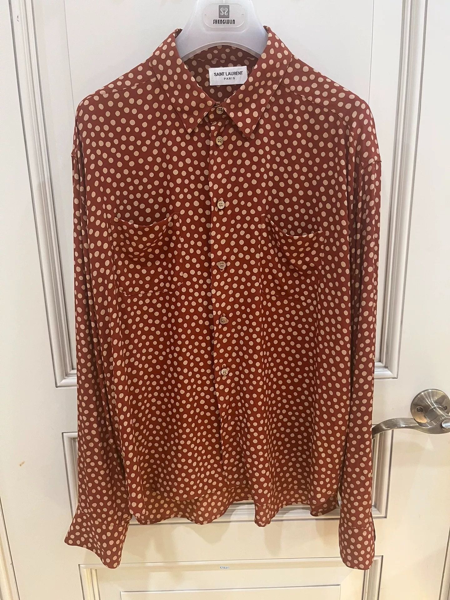 Saint Laurent Paris Saint Laurent Classic Red Polka Dot Silk Shirt Size US XS / EU 42 / 0 - 2 Thumbnail