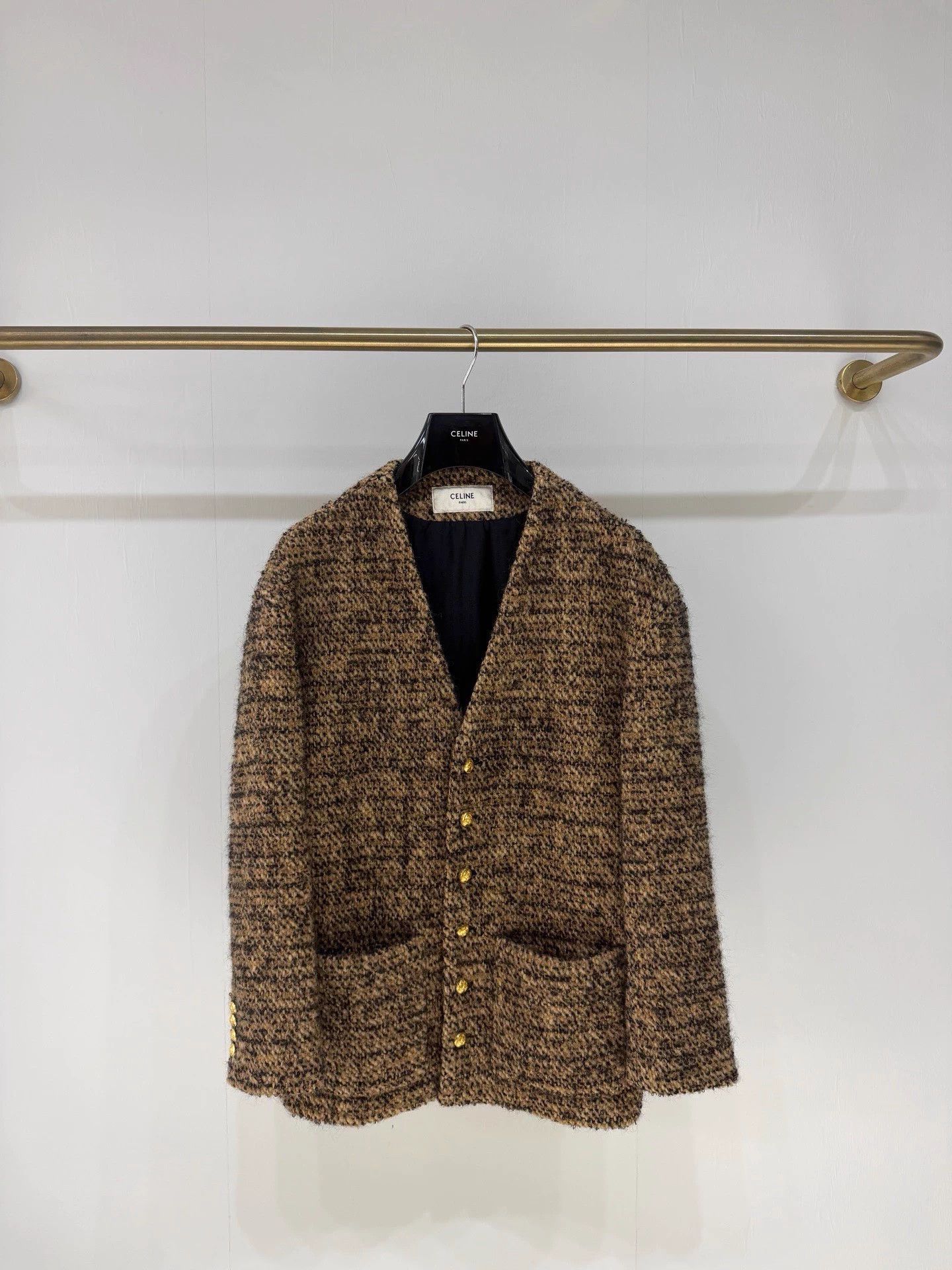 Celine Celine Gold Tweed Oversized Blazer 34 Size L / US 10 / IT 46 - 1 Thumbnail