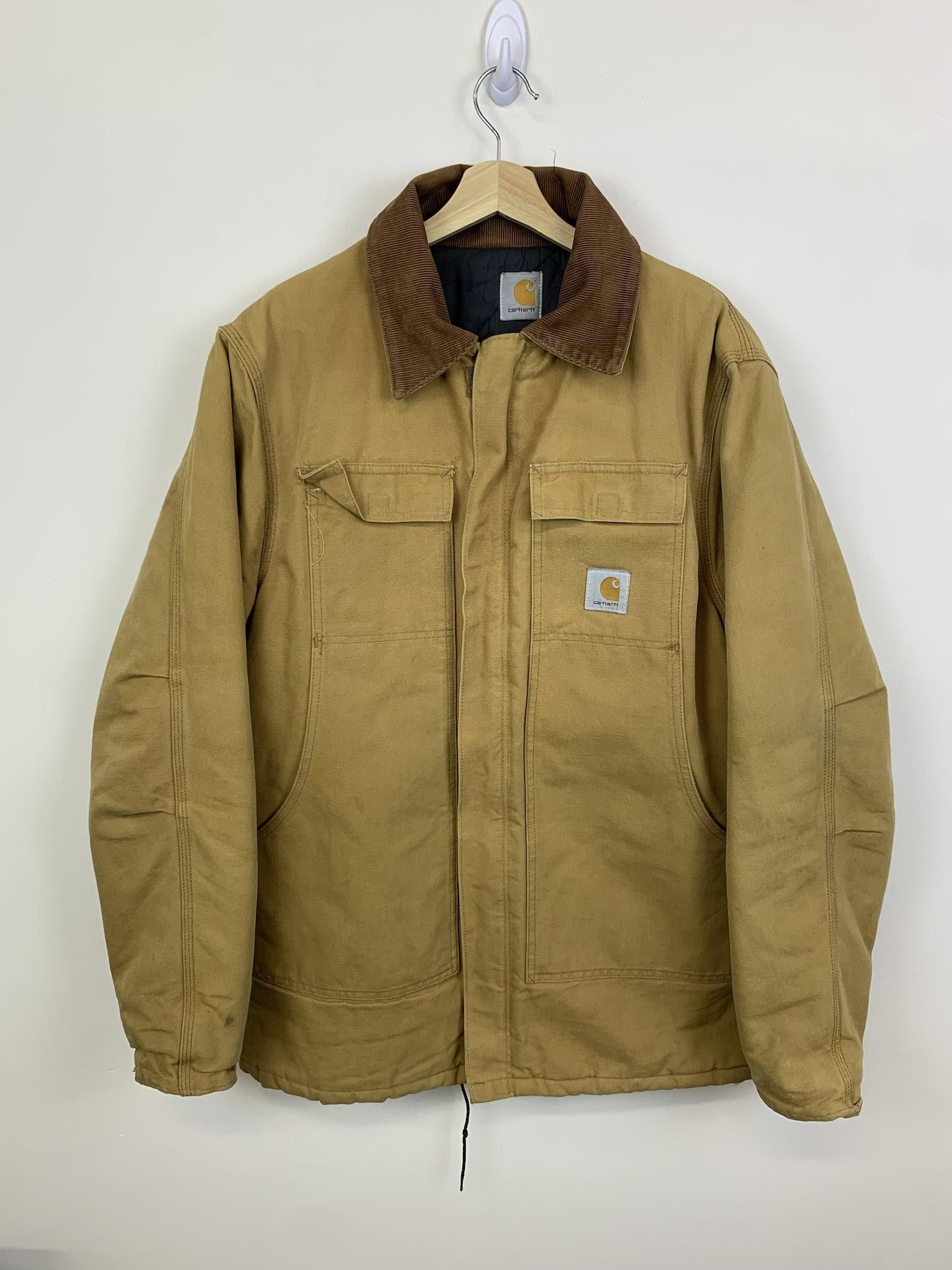 Vintage Tan good Carhartt Jacket Thrashed Look Quilt Lined 90s