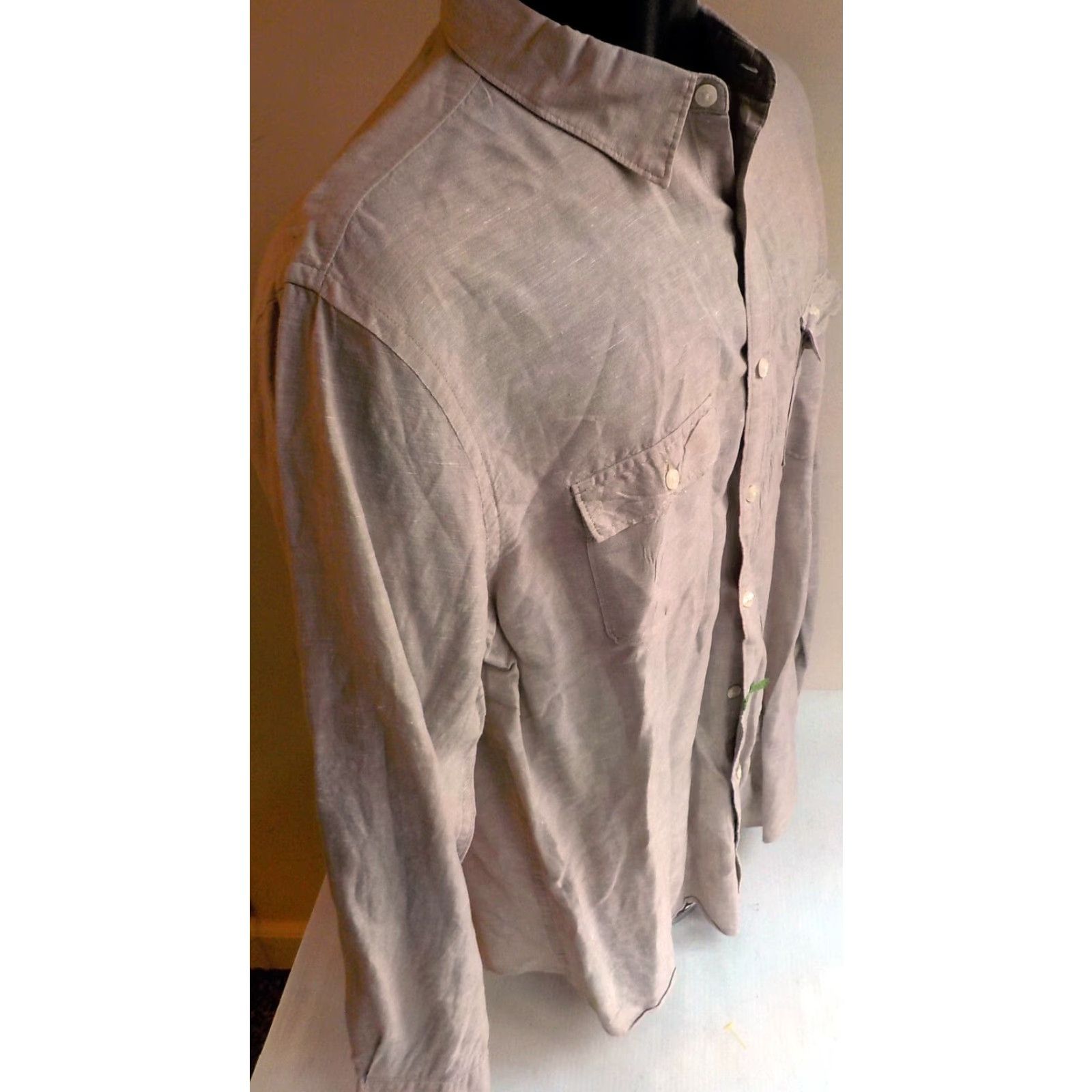 Perry Ellis PERRY ELLIS LS Button Front Chest Pockets Shirt Beige Linen Blend SZ LARGE Mens Size US L / EU 52-54 / 3 - 3 Thumbnail