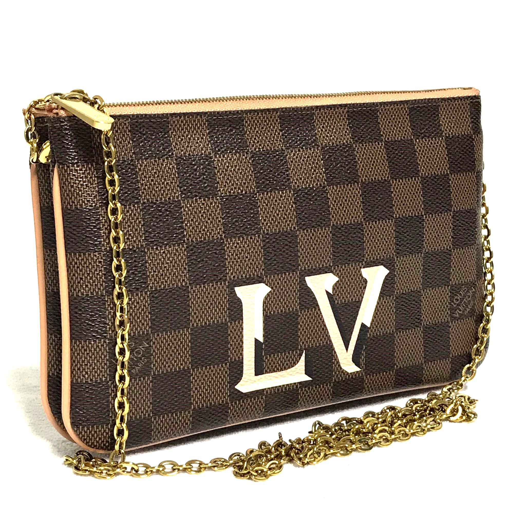 Louis Vuitton LV Double Pochette Damier Ebene & Rose Ballerine Sling Bag Size ONE SIZE - 3 Thumbnail
