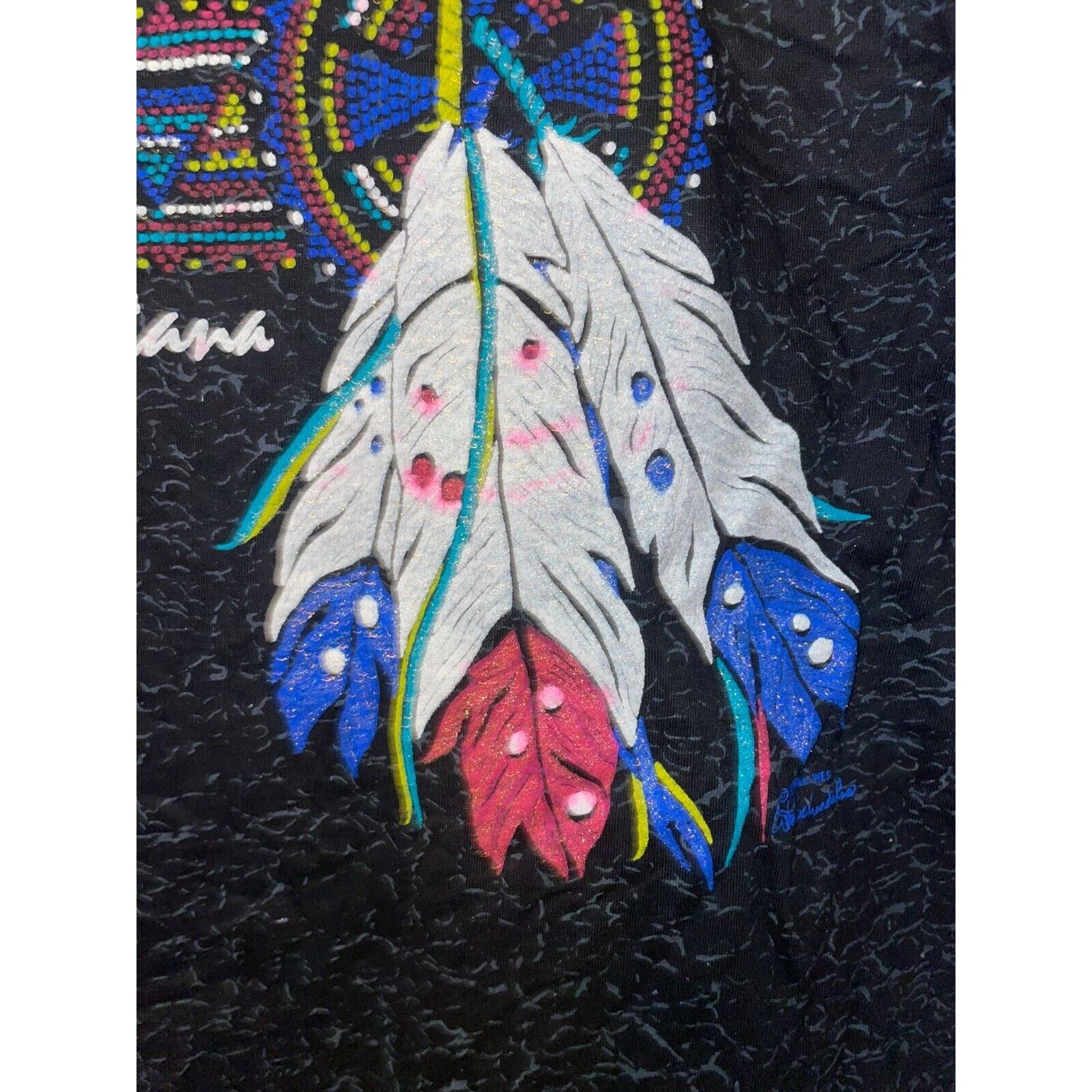 Jerzees Vintage Native American Shirt Montana Black AOP Tee 90s M Size US M / EU 48-50 / 2 - 3 Thumbnail