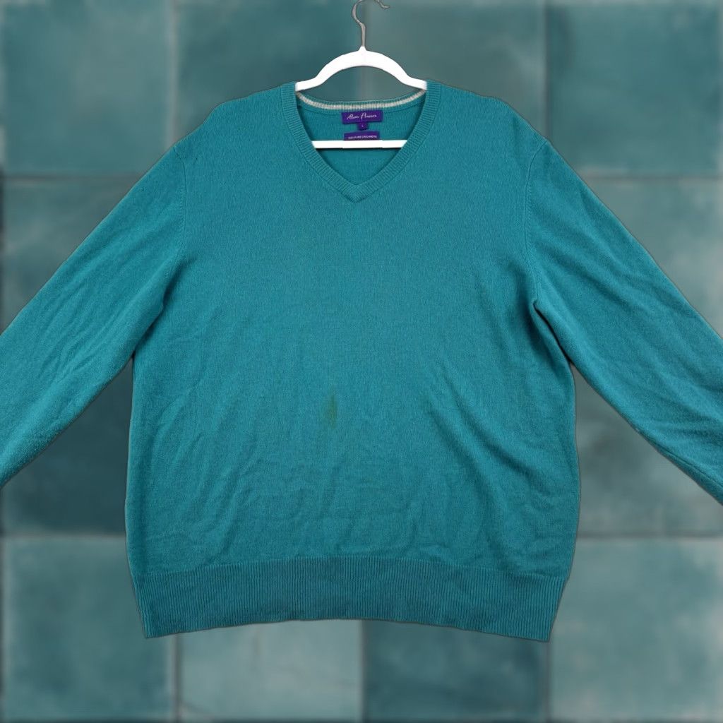 Altea Alan Flusser Sweater Mens L 100% Cashmere Teal Blue Pullover V-Neck Classic City Preppy Size US L / EU 52-54 / 3 - 1 Thumbnail
