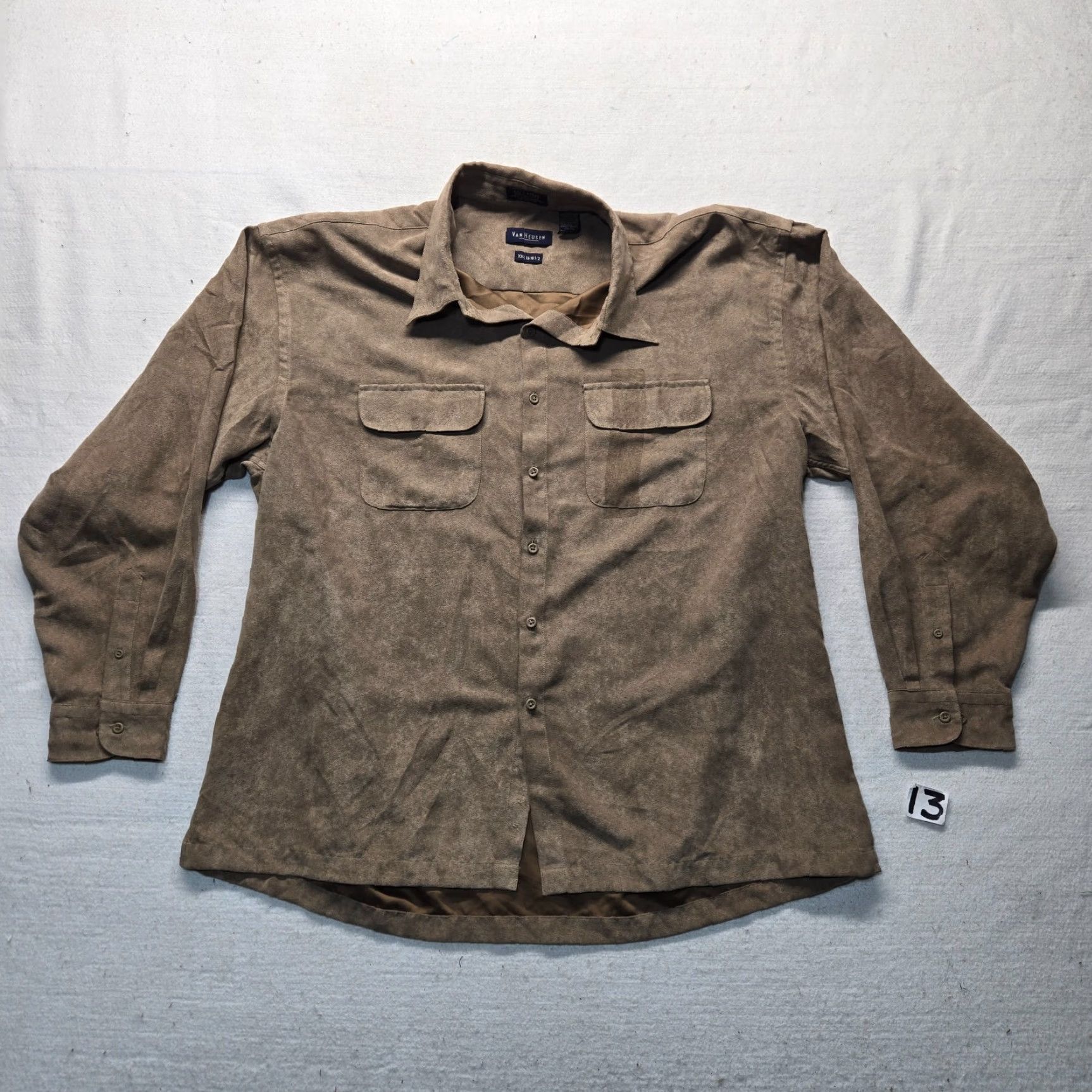 Van Heusen Van Heusen Shirt Button-Up Adult Mens 2XL Brown Suede Polyester Long Sleeve Button-Down 18 18.5 Casual Business Travel Workwear Size US XXL / EU 58 / 5 - 2 Thumbnail