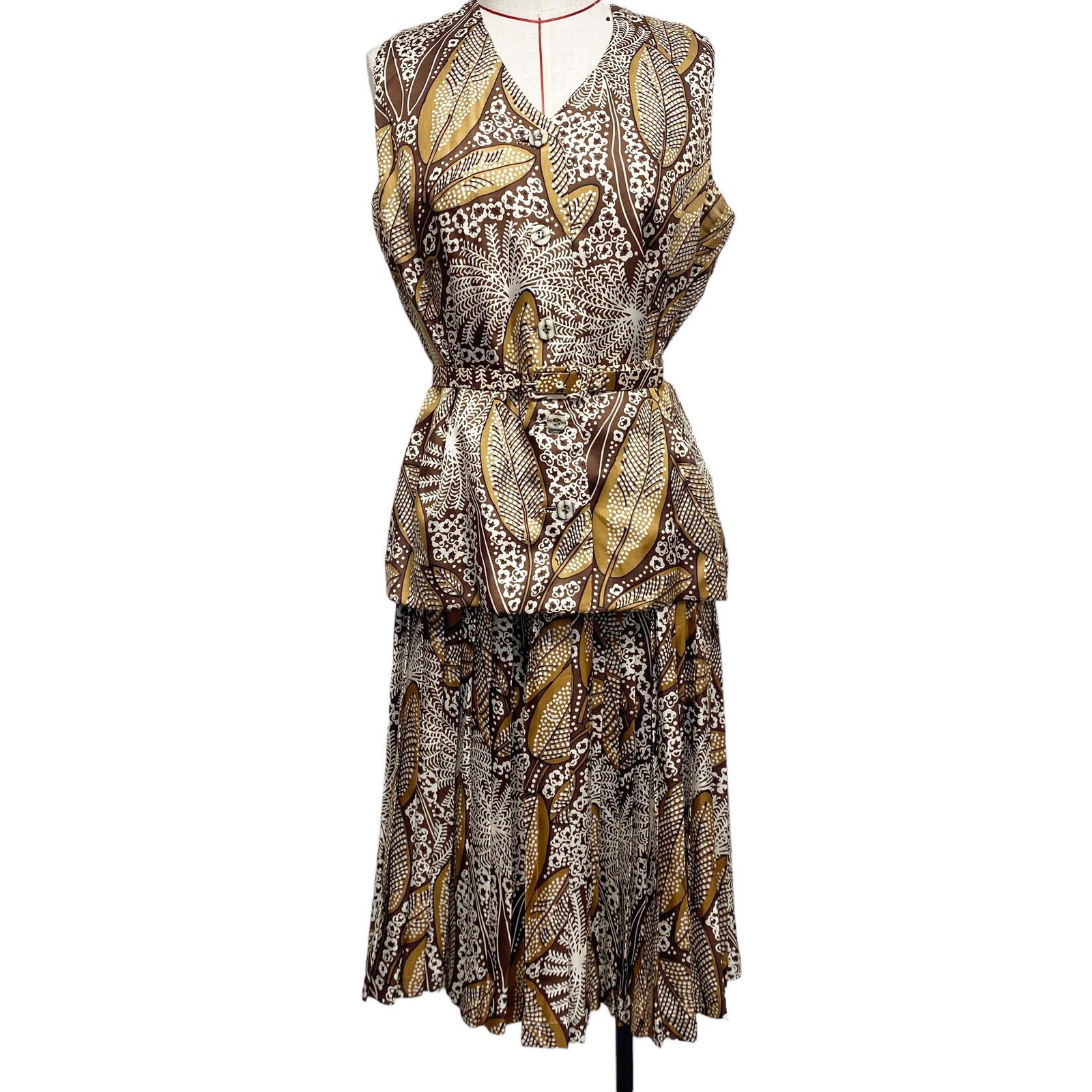 Vintage Vintage Ruth McCulloch Brown Printed 4 Piece Skirt Set Size 36" / US 14 / IT 50 - 3 Thumbnail