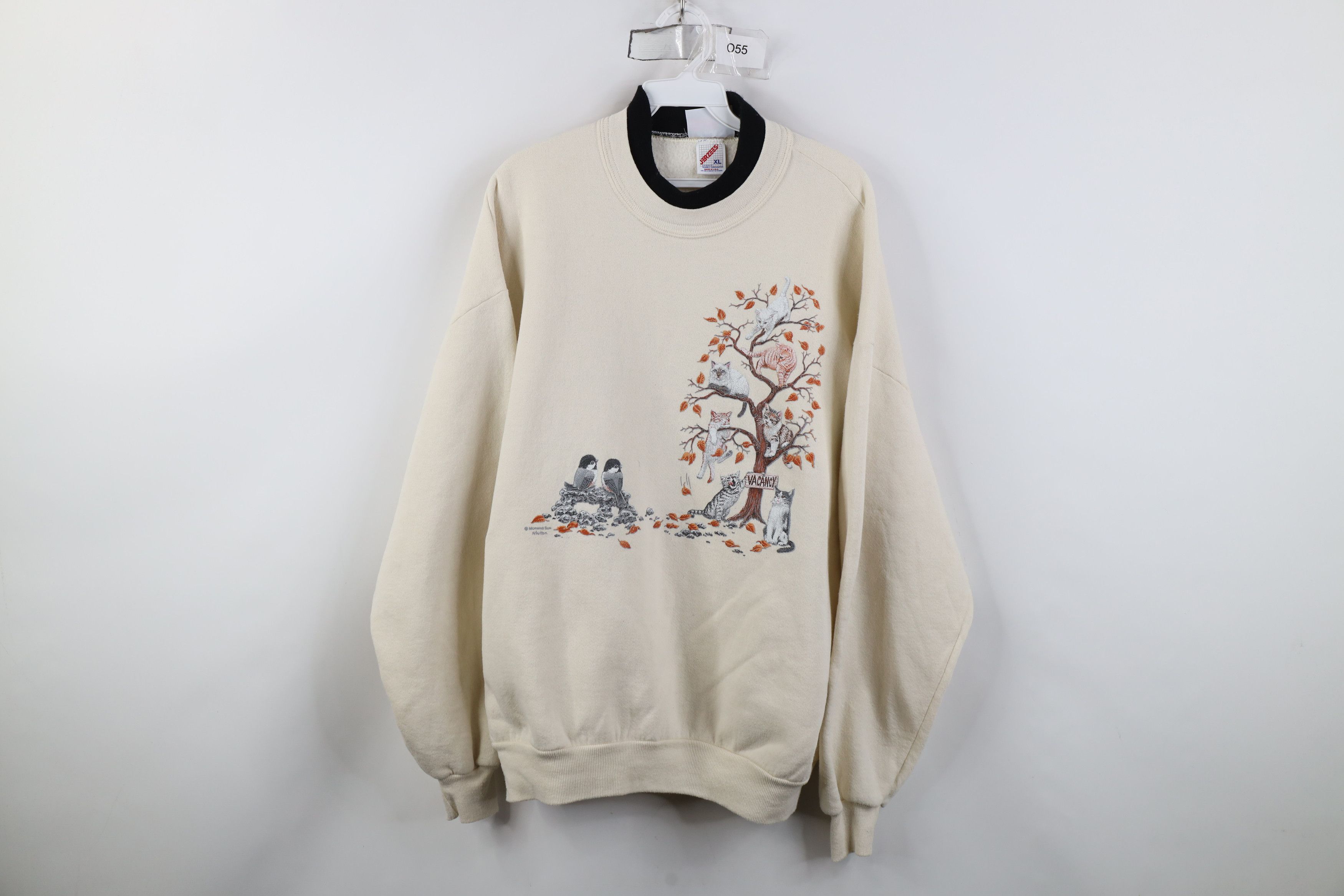 Vintage Vintage 90s Streetwear Cat Lady Cat Kitten Bird Sweatshirt Size XL / US 12-14 / IT 48-50 - 1 Thumbnail