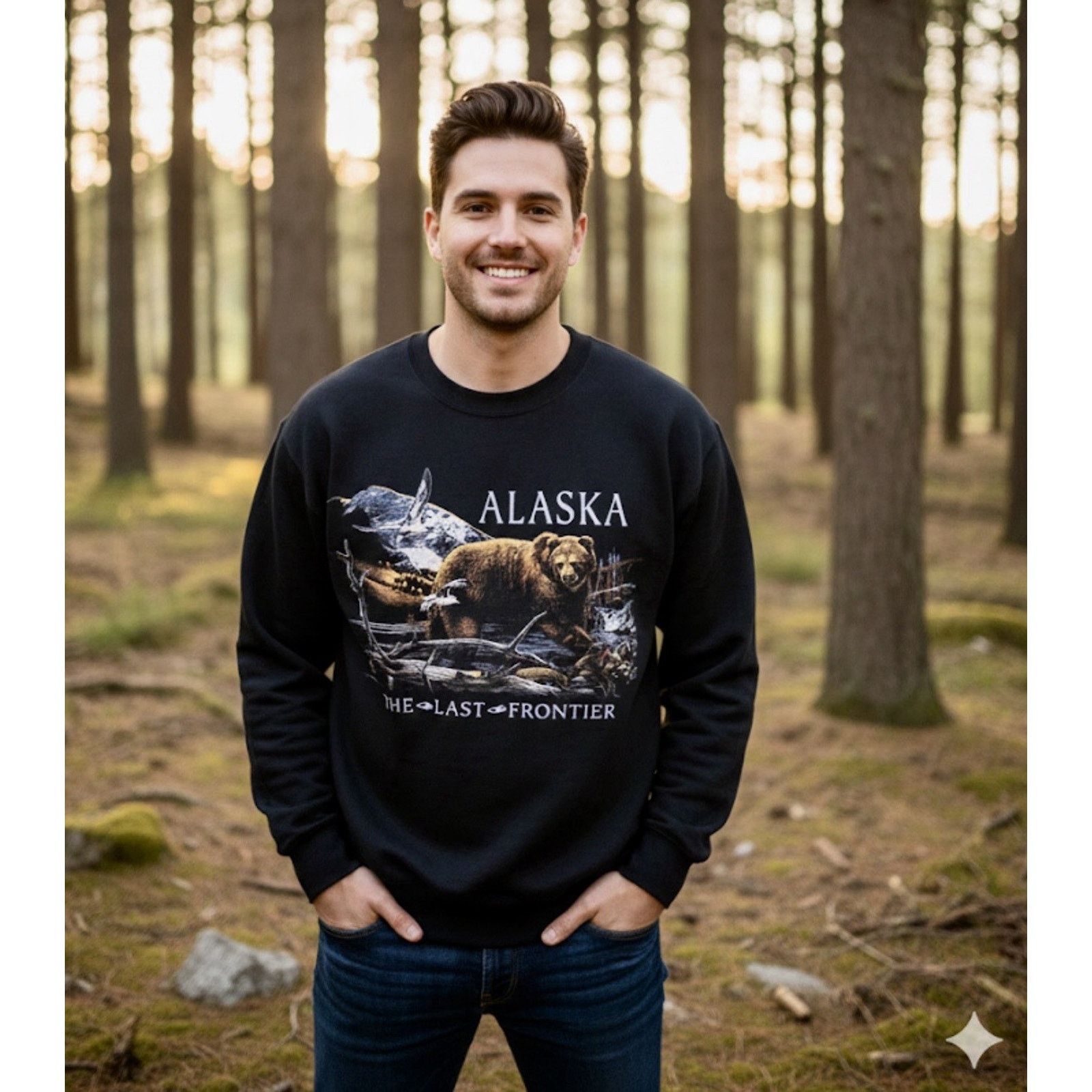 Fruit Of The Loom Vintage Alaska ‘The Last Frontier’ Sweatshirt Bear Scene Size US L / EU 52-54 / 3 - 1 Thumbnail