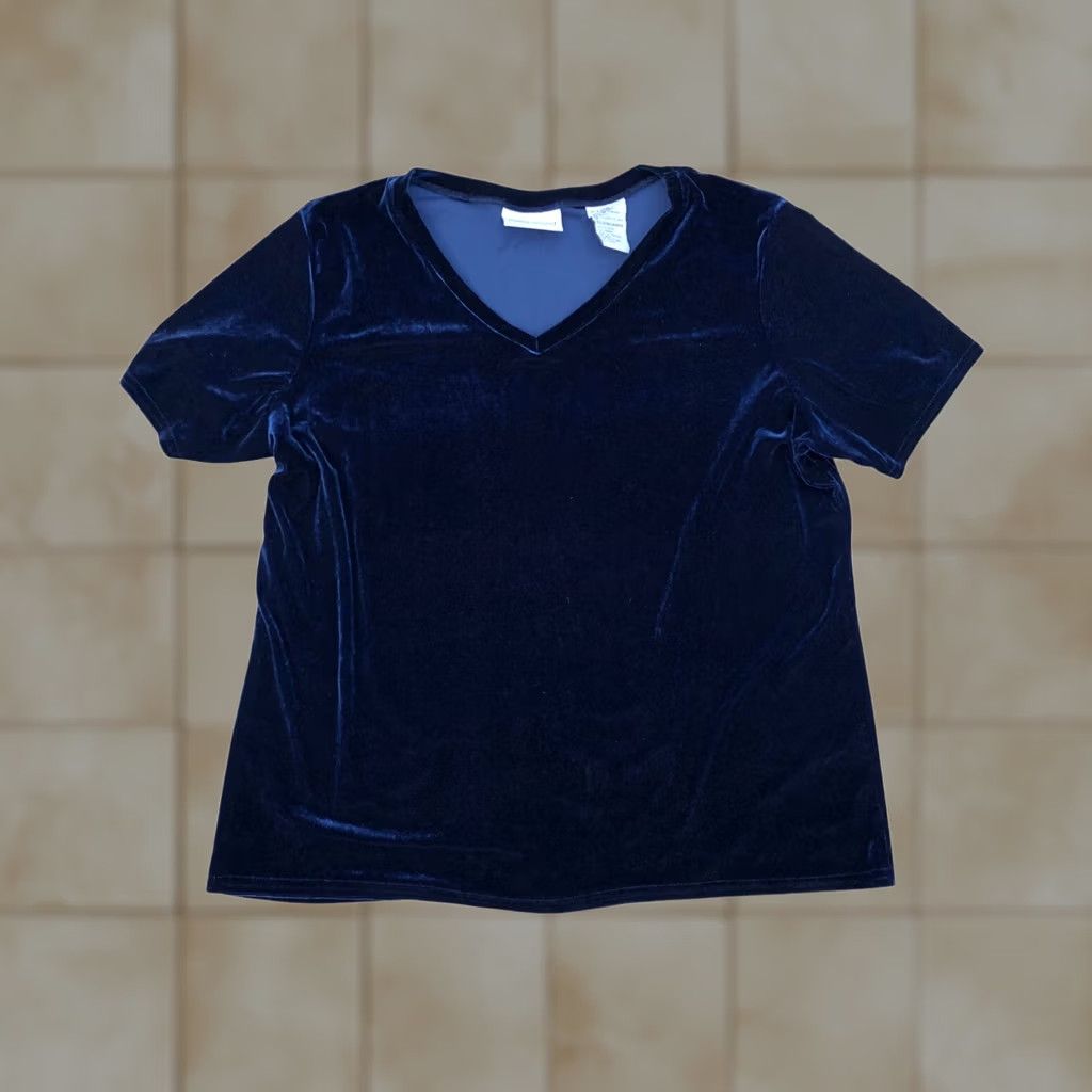 Velour VTG 90s KATHY IRELAND Velour T Shirt Blouse Top XL Women's Blue Shirt Womens Size XL / US 12-14 / IT 48-50 - 1 Thumbnail