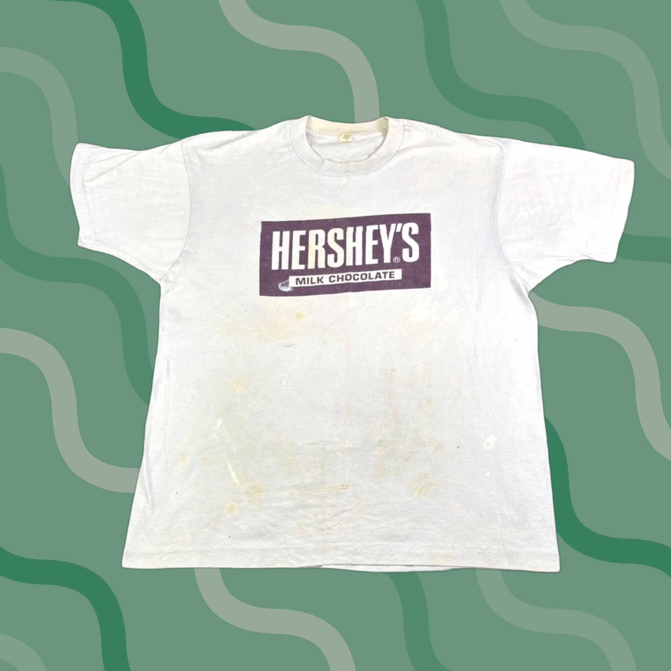 CHOCOOLATE VINTAGE Hershey's Milk Chocolate T Shirt XL White Single Stitch Distressed 80s Mens Graphic Tee Short Sleeve Grunge U.S. Cotton Blend 1980s Size US XL / EU 56 / 4 - 1 Thumbnail